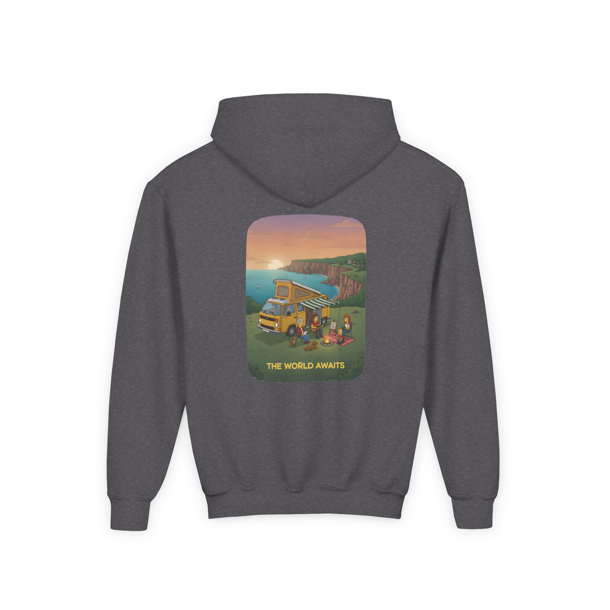 9737281956909938837_2048.jpeg Youth Hoodie(Gildan) – "The World Awaits" (Design Sitcom-Line)
