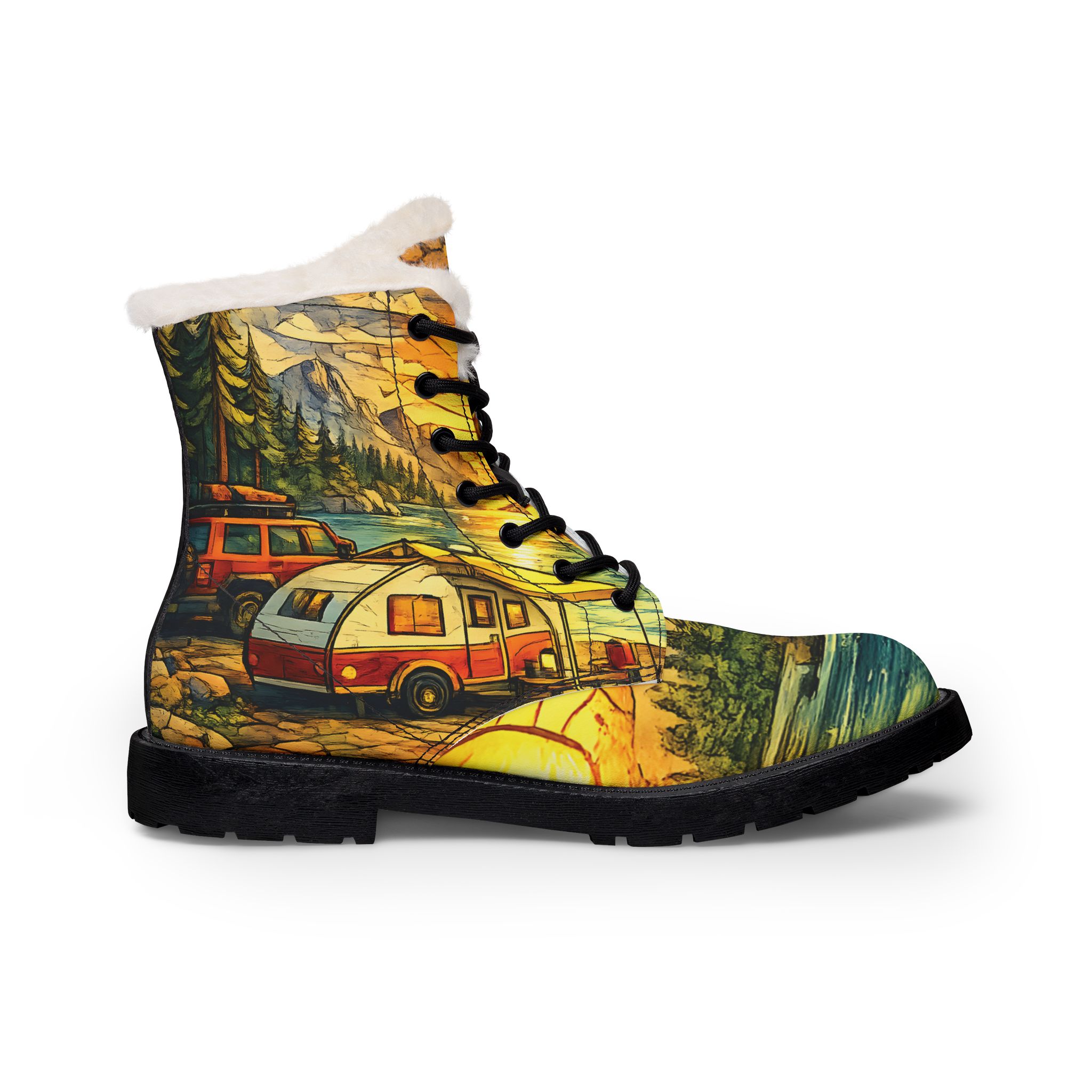 Women's Fur and Leather Boots — Women's camper Boots (Cubic-Line)