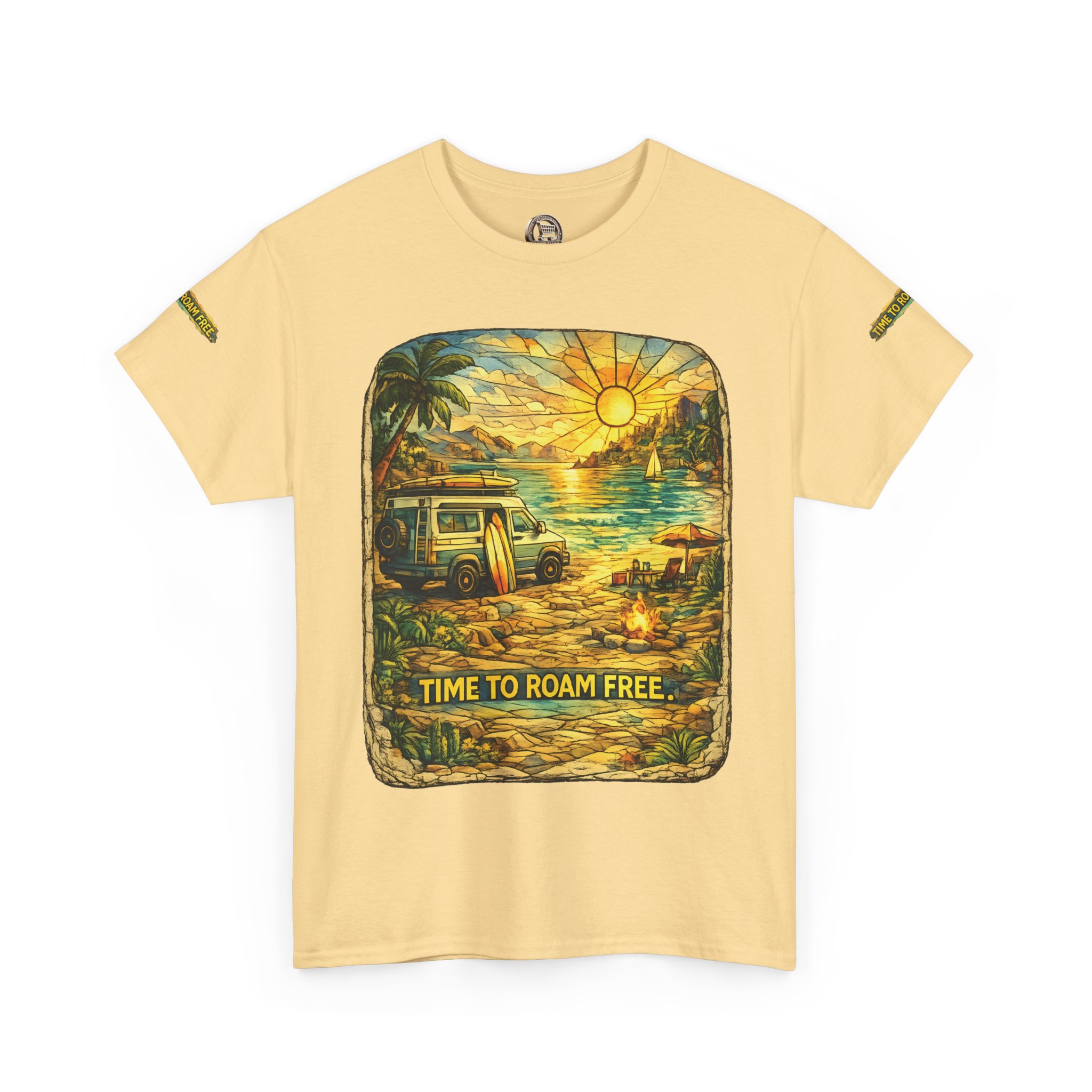 Unisex Heavy Cotton Tee — "Time To Roam Free" Design Cubic-Line