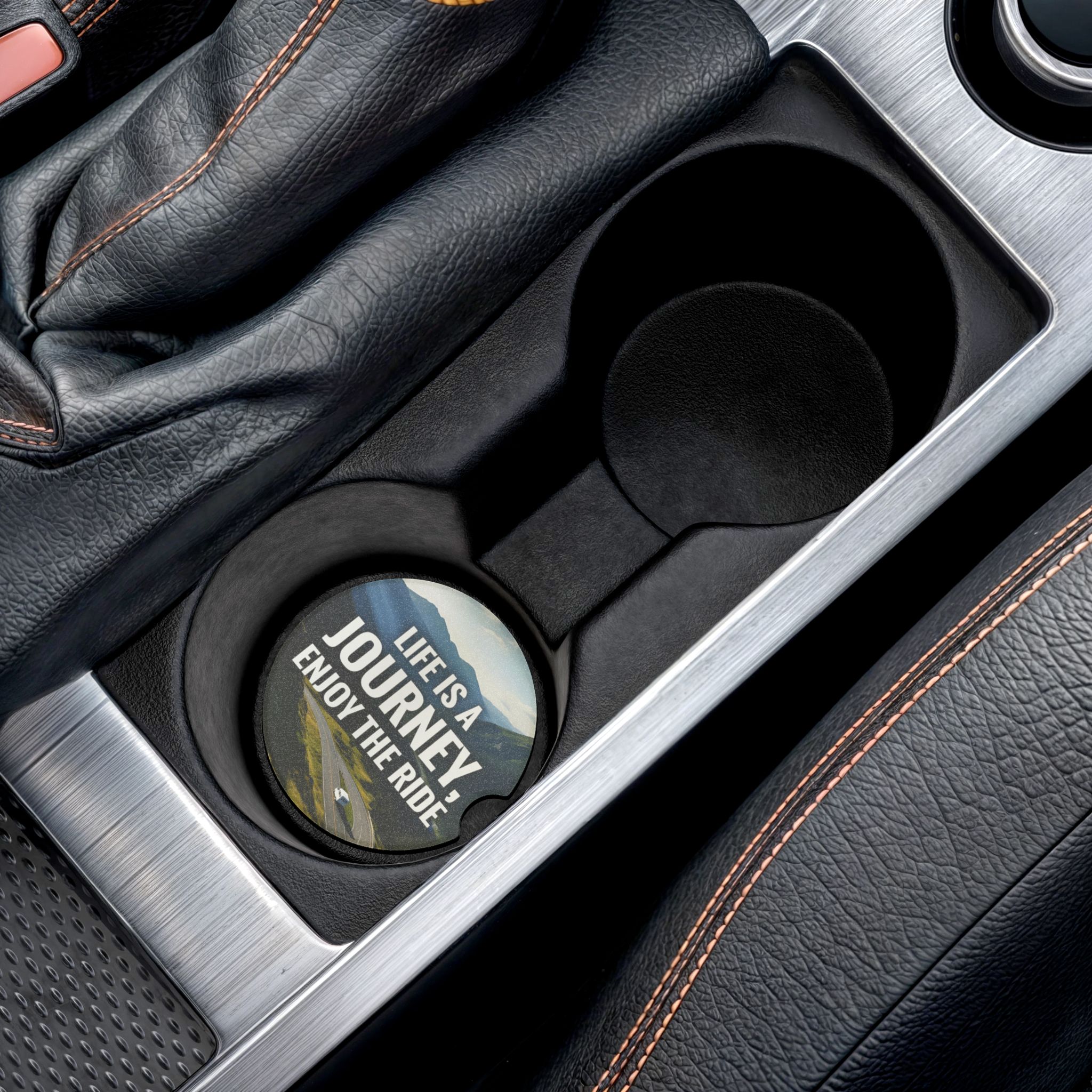 Soapstone Car Coaster — "Life Is a Journey, Enjoy the Ride" Drink Holder
