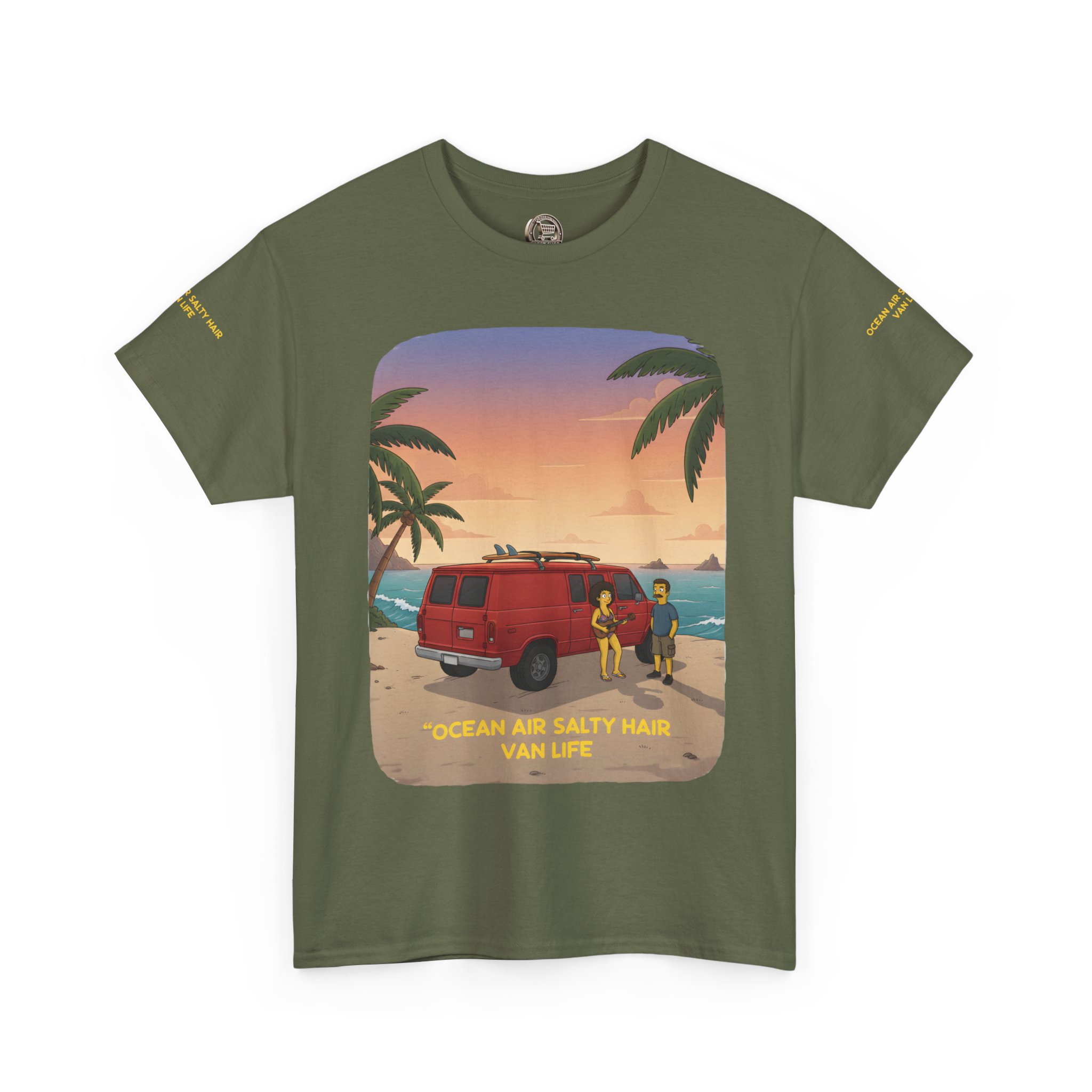 Unisex Heavy Cotton Tee — "Ocean Air Salty Hair Van Life" Design Sitcom-Line
