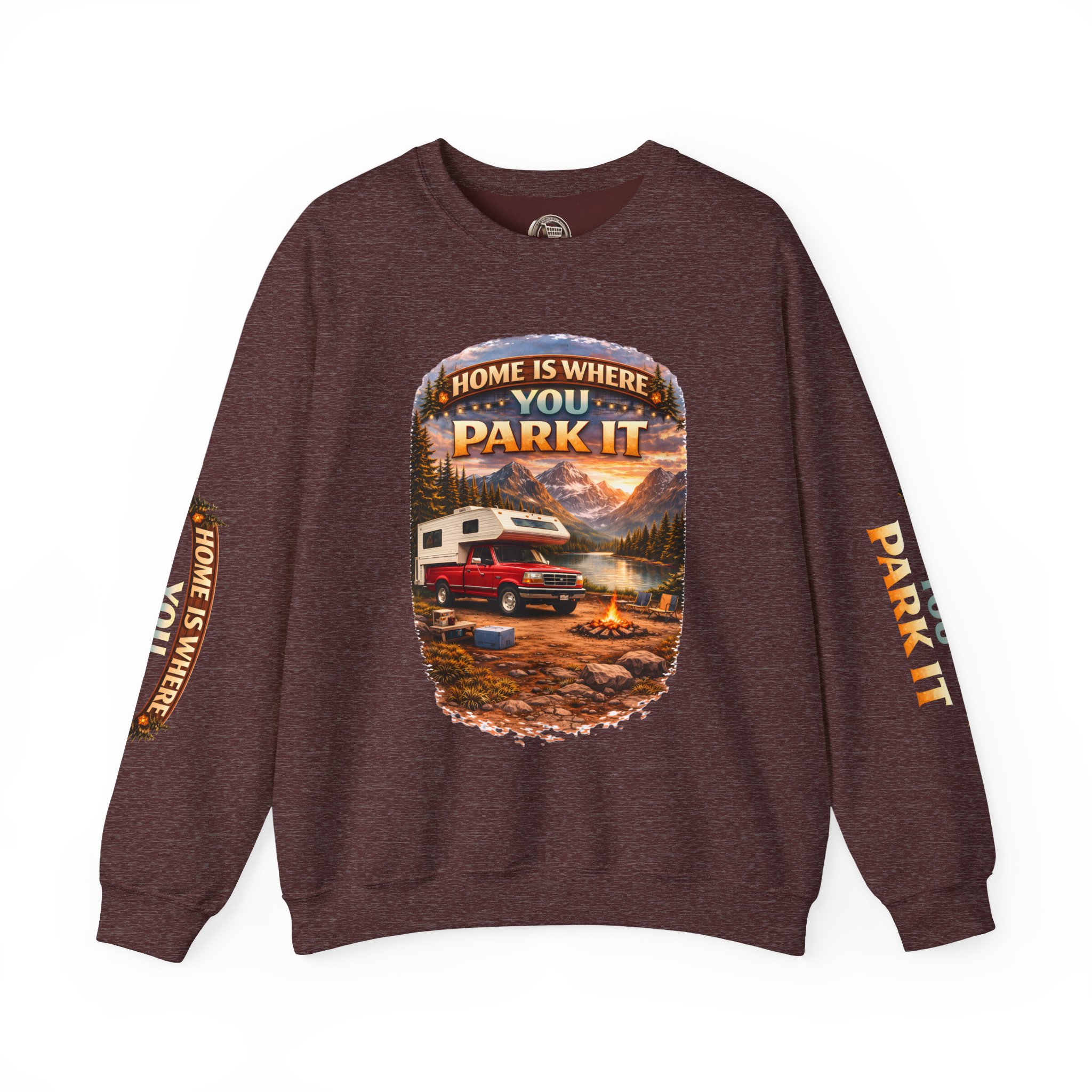 Unisex Heavy Blend™ Crewneck Sweatshirt — "Home Is Where You Park It" Design Scenic-Line