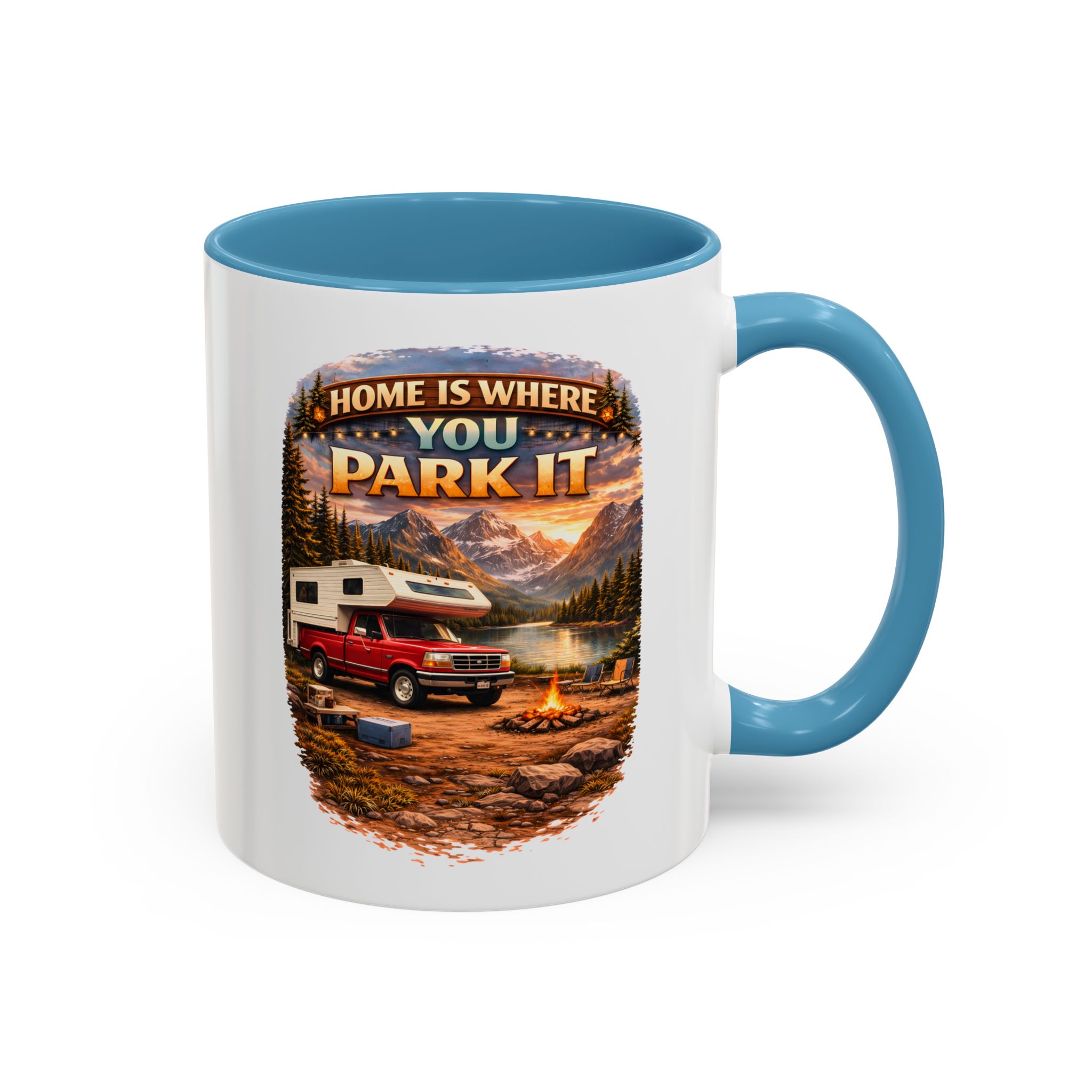 Accent Coffee Mug (11, 15oz) — "Home Is Where You Park It" Design Scenic-Line