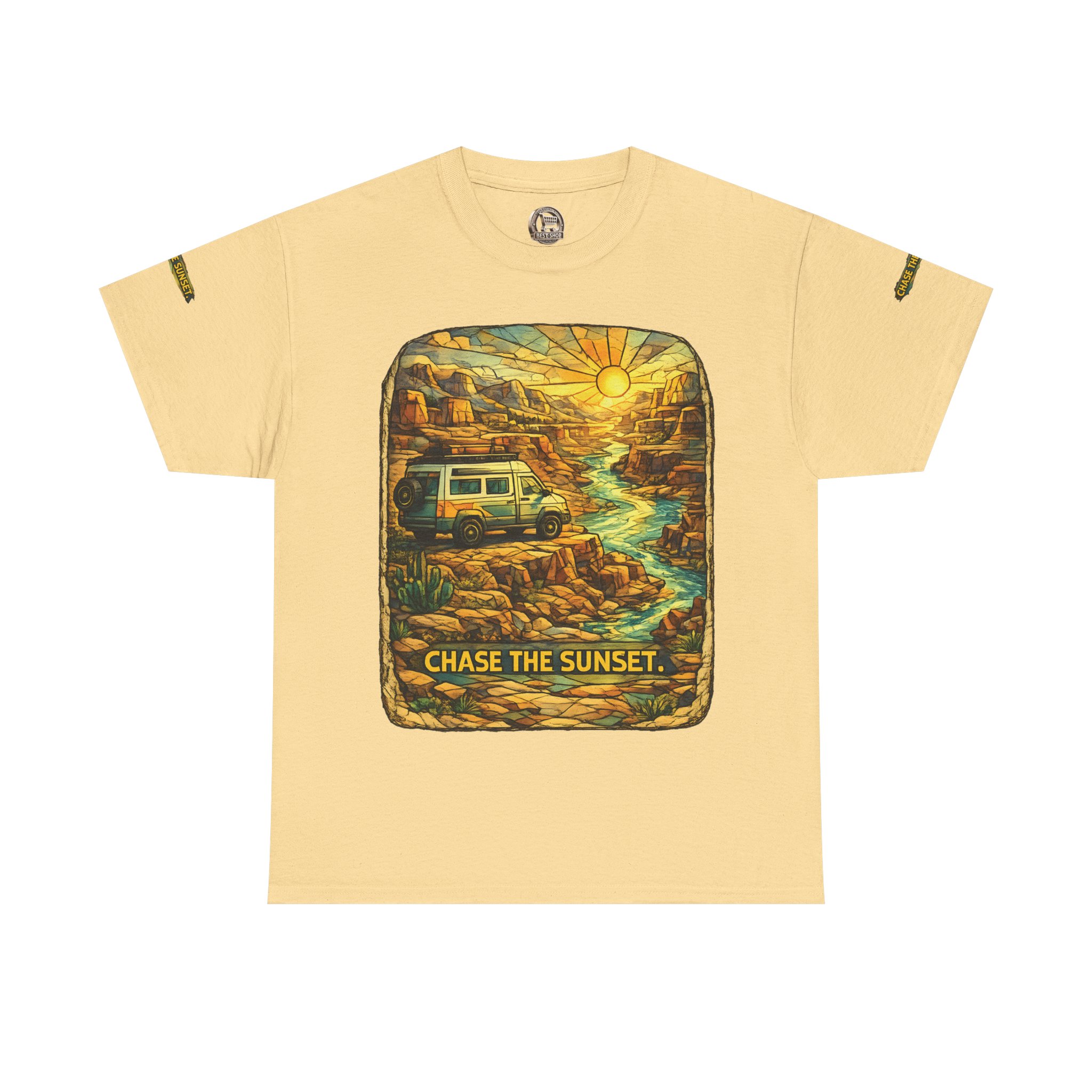 9757965838194621125_2048.jpeg Unisex Heavy Cotton Tee — "Chase The Sunset" Design Cubic-Line