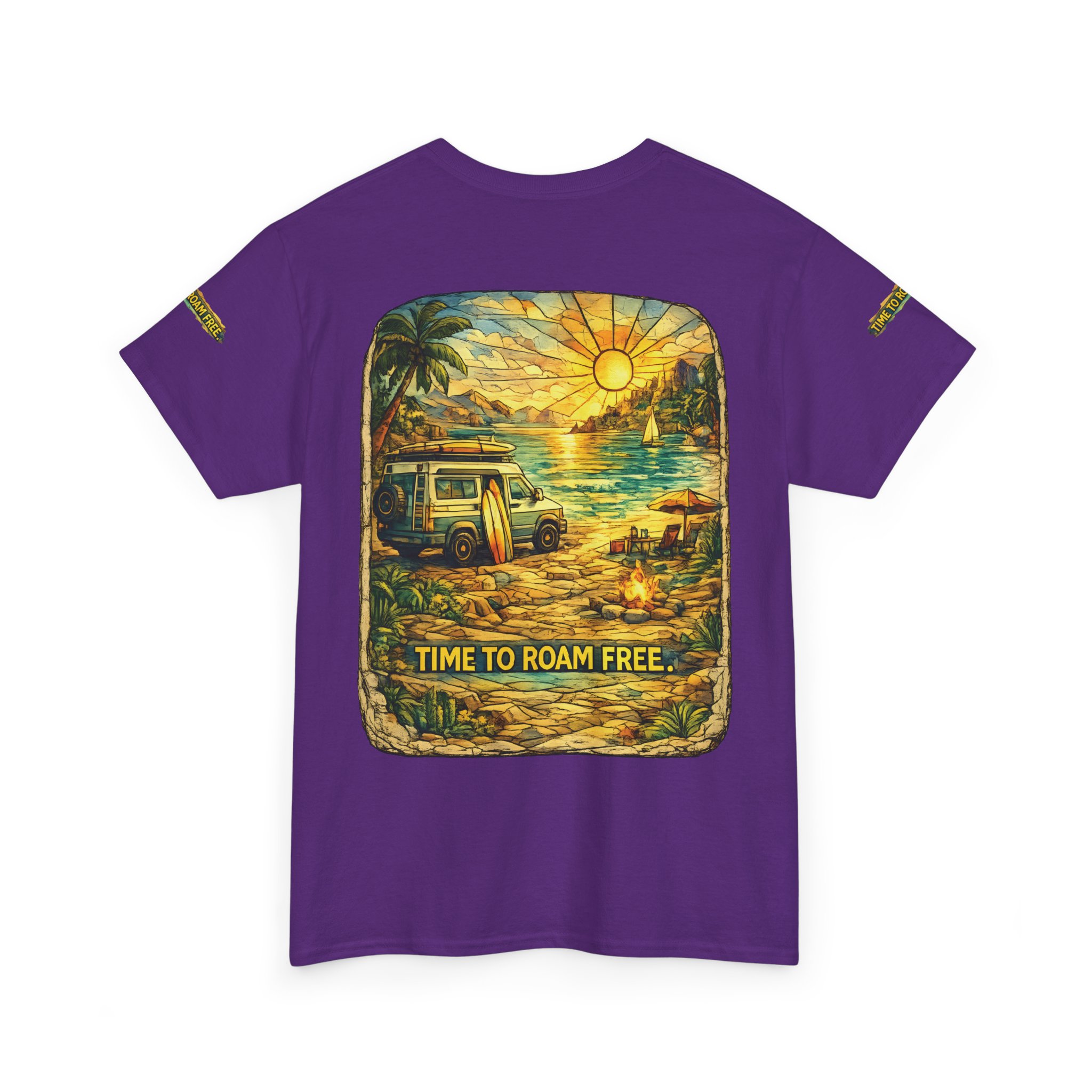 Unisex Heavy Cotton Tee — "Time To Roam Free" Design Cubic-Line