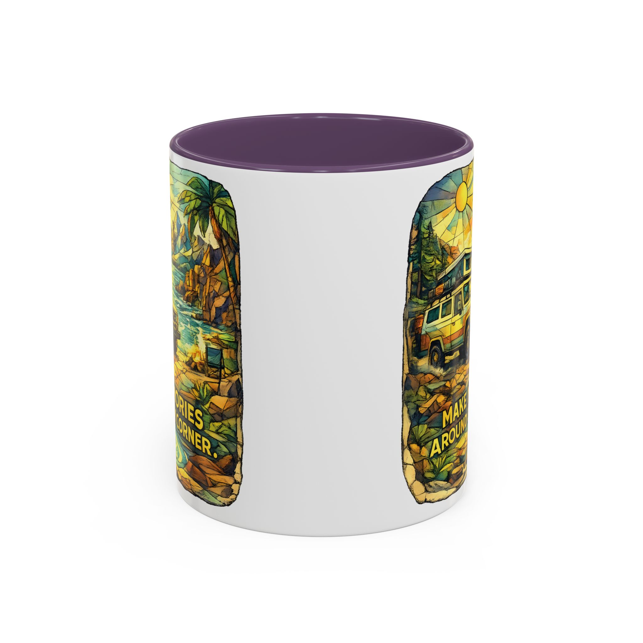 Accent Coffee Mug (11, 15oz) — "Make Memories Around Every Corner" Design Cubic-Line