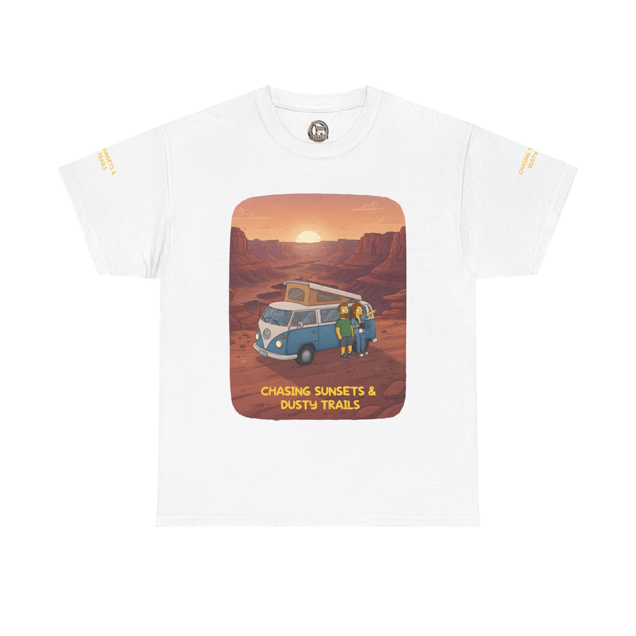 9761037038336878882_2048.jpeg Unisex Heavy Cotton Tee — "Chasing Sunsets And Dusty Trails" Design Sitcom-Line