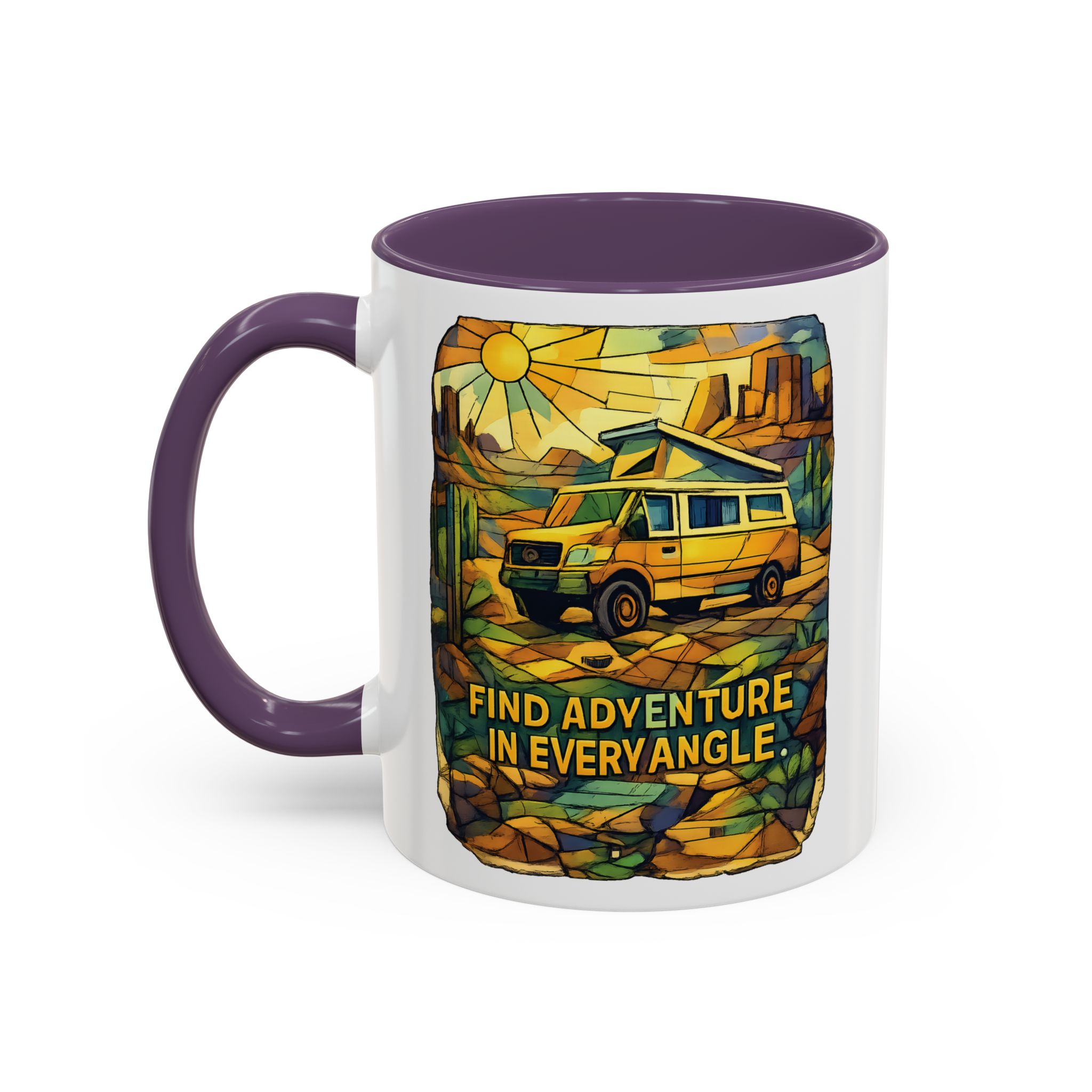 Accent Coffee Mug (11, 15oz) — "Find Adventure In Every Corner" Design Cubic-Line