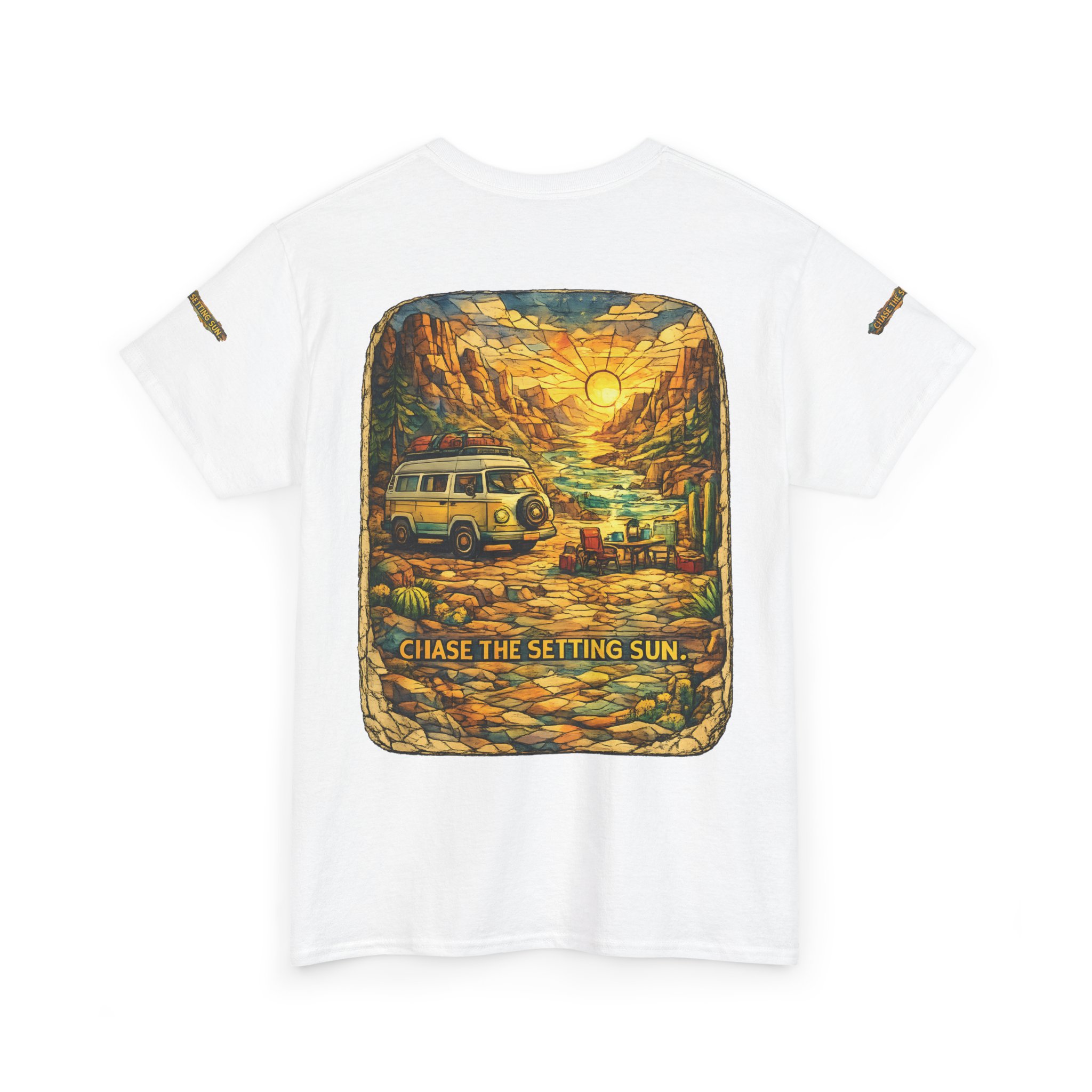 Unisex Heavy Cotton Tee — "Chase The Settings Sun" Design Cubic-Line