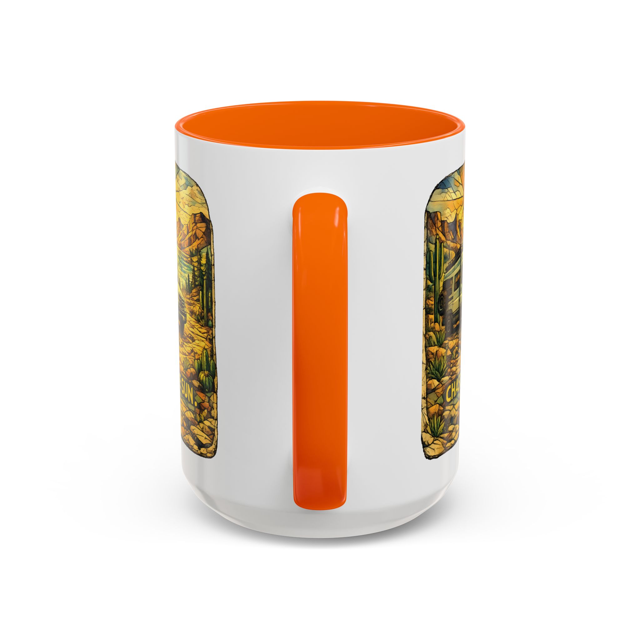 Accent Coffee Mug (11, 15oz) — "Chase The Sun" Design Cubic-Line