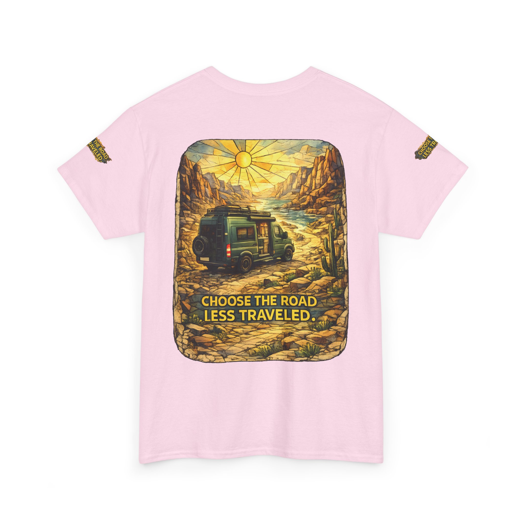 Unisex Heavy Cotton Tee — "Choose The Road Less Traveled" Design Cubic-Line