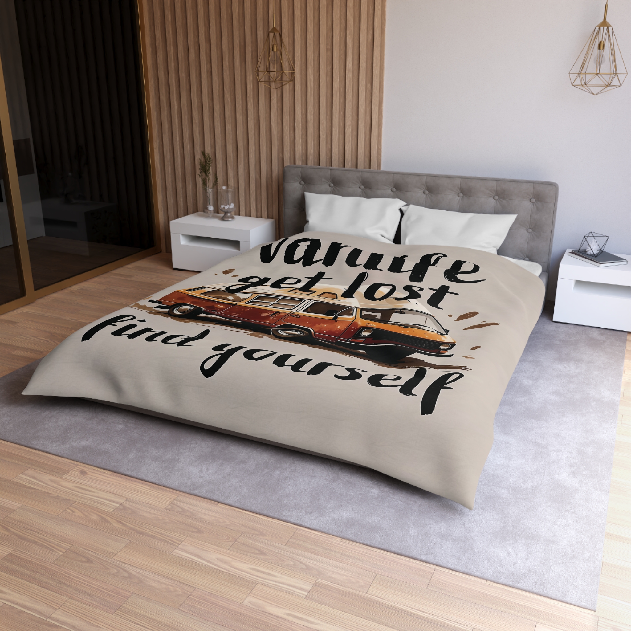 Duvet Cover – “Vanlife Get Lost Find Yourself” Retro Camper Bedding