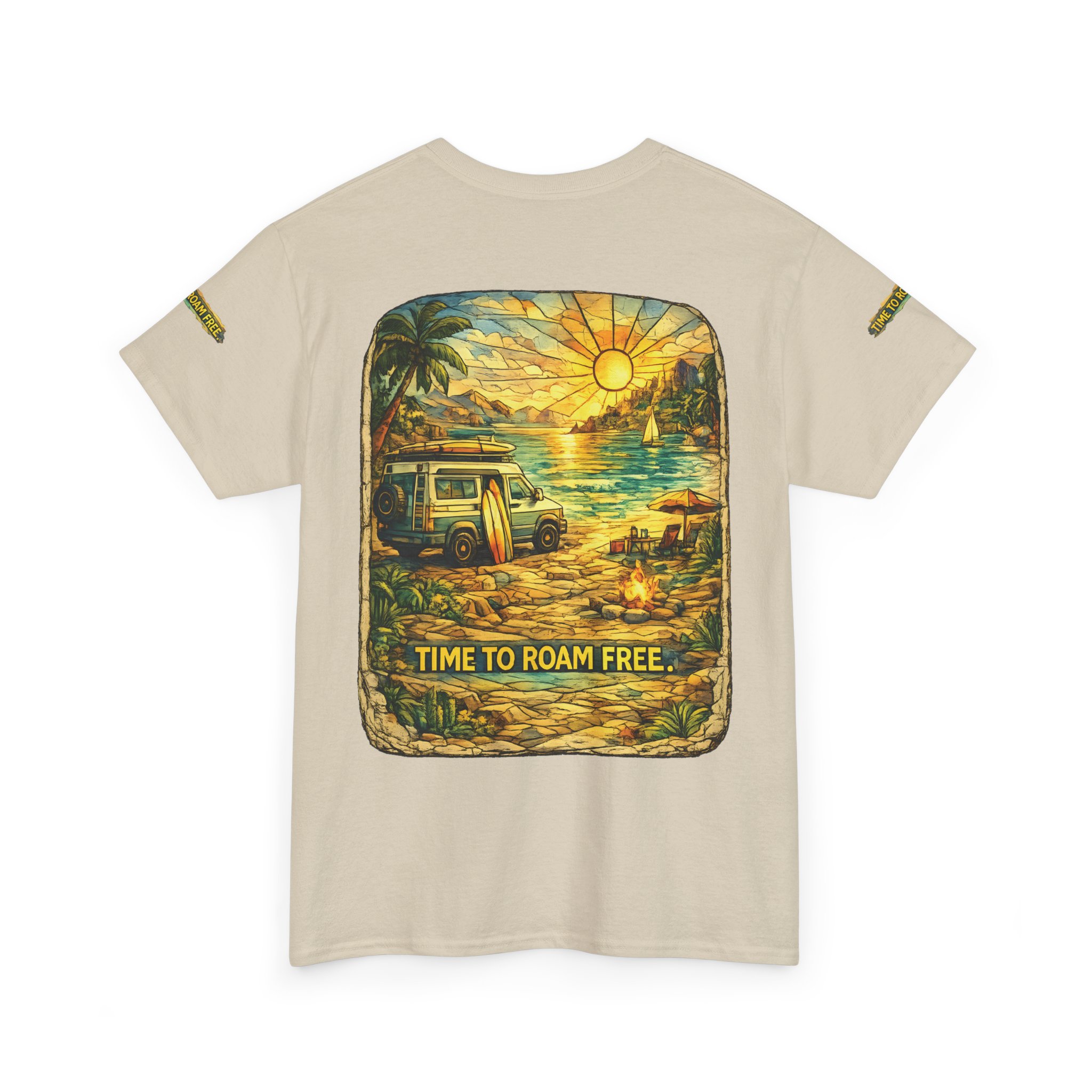 Unisex Heavy Cotton Tee — "Time To Roam Free" Design Cubic-Line