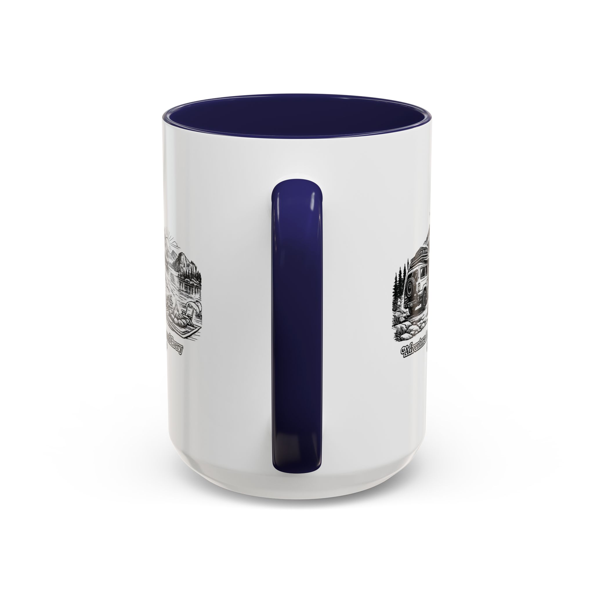 Accent Coffee Mug (11, 15oz) — "Adventure Awaits Around Every Corner" Design Minimal-Line