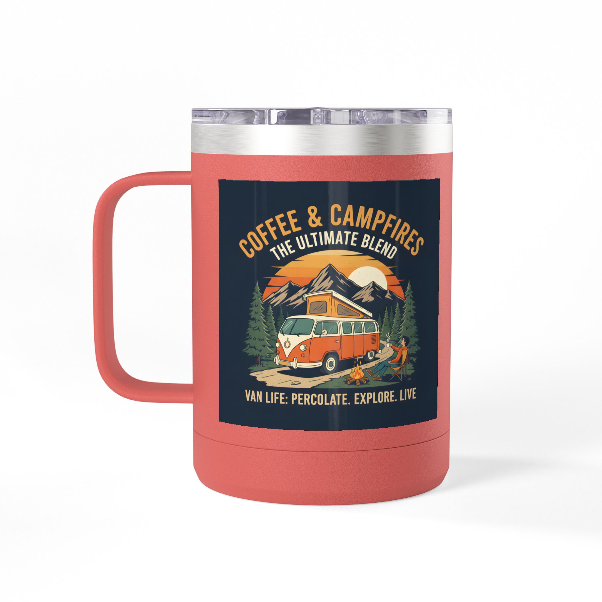 Coffee Mug Tumbler, 15oz — “Coffee & Campfires: The Ultimate Blend”