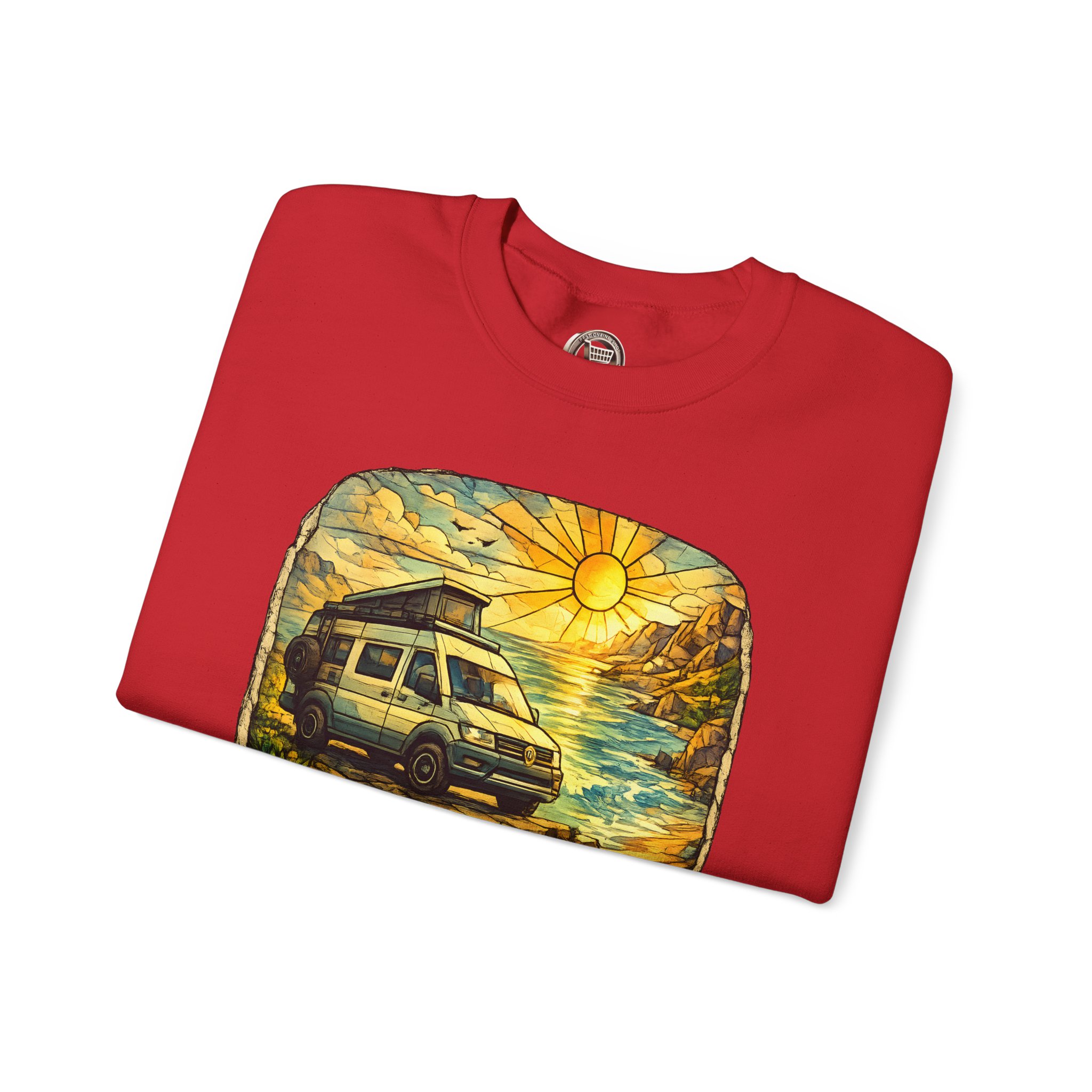 Unisex Heavy Blend™ Crewneck Sweatshirt — "Adventure Awaits" Design Cubic-Line