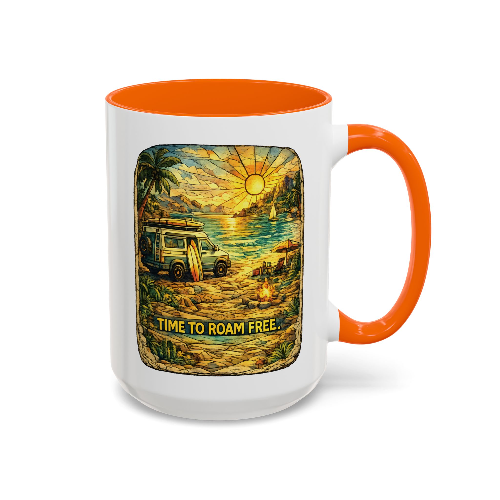 Accent Coffee Mug (11, 15oz) — "Time To Roam Free" Design Cubic-Line