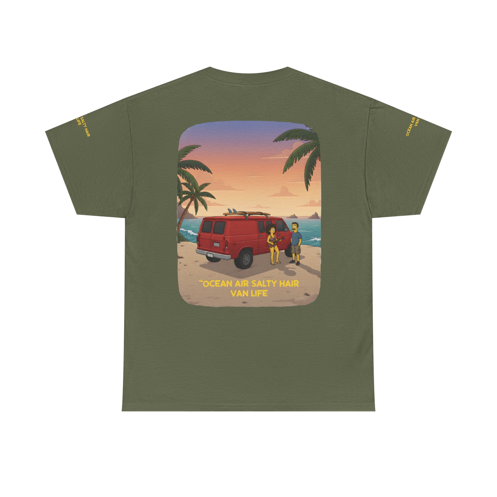 Unisex Heavy Cotton Tee — "Ocean Air Salty Hair Van Life" Design Sitcom-Line