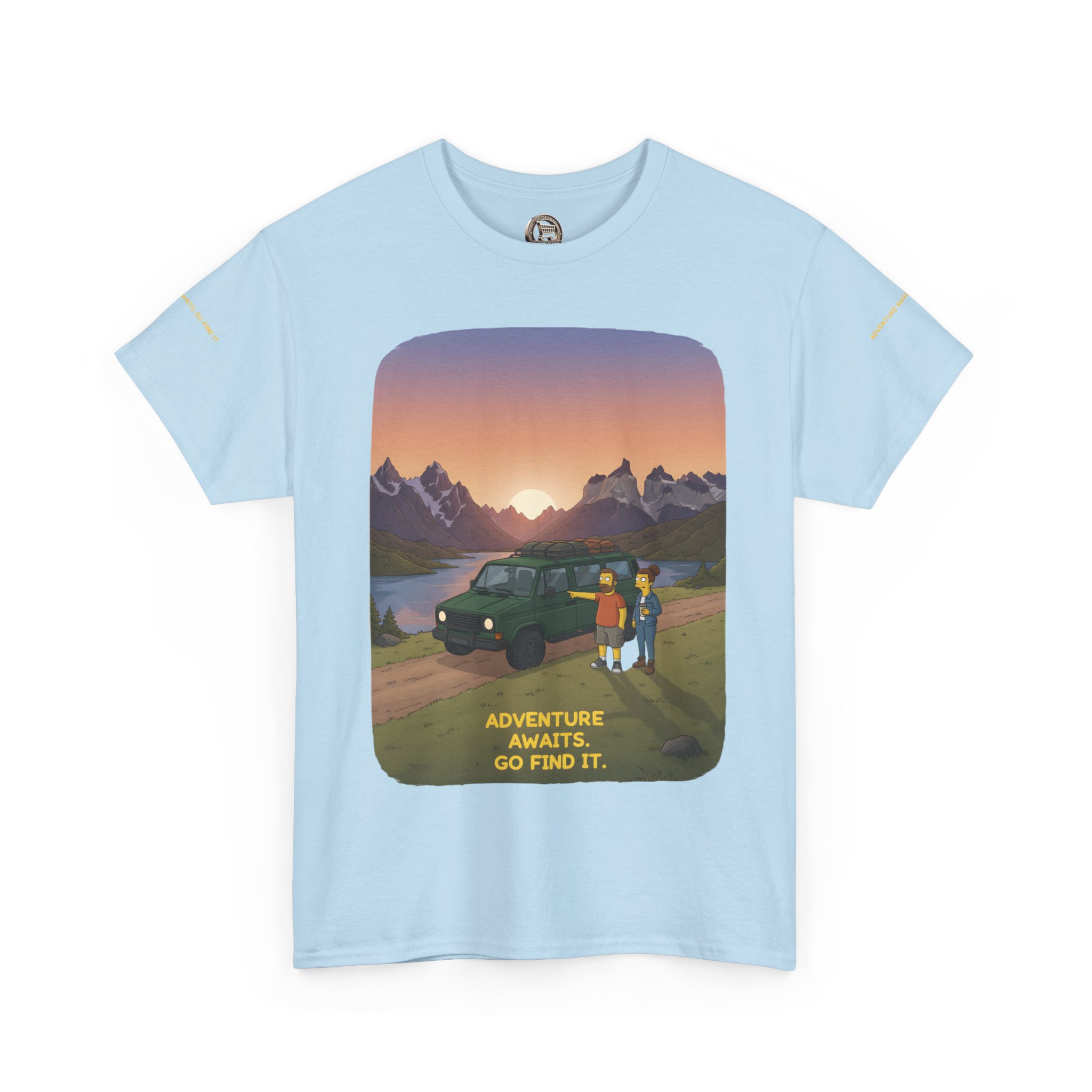 Unisex Heavy Cotton Tee — "Adventure Awaits-Go Find It" Design Sitcom-Line