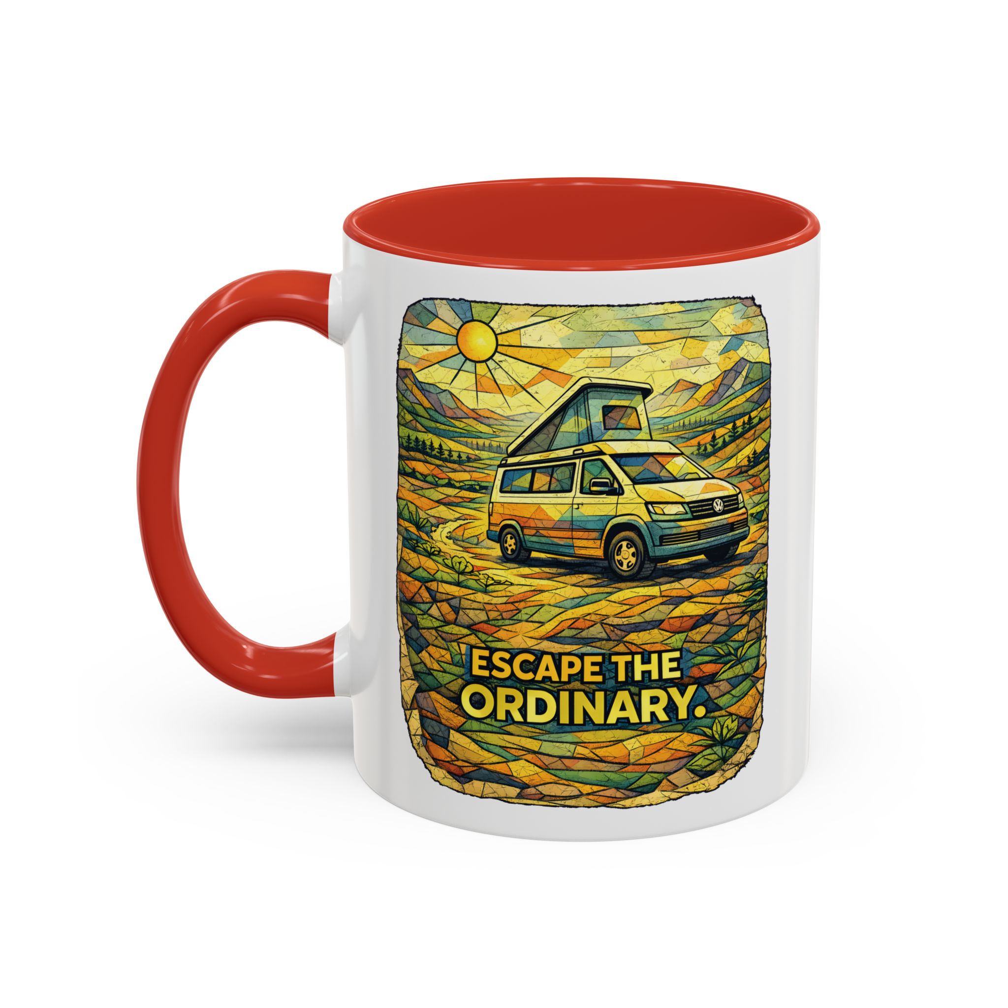 Accent Coffee Mug (11, 15oz) — "Escape The Ordinary" Design Cubic-Line