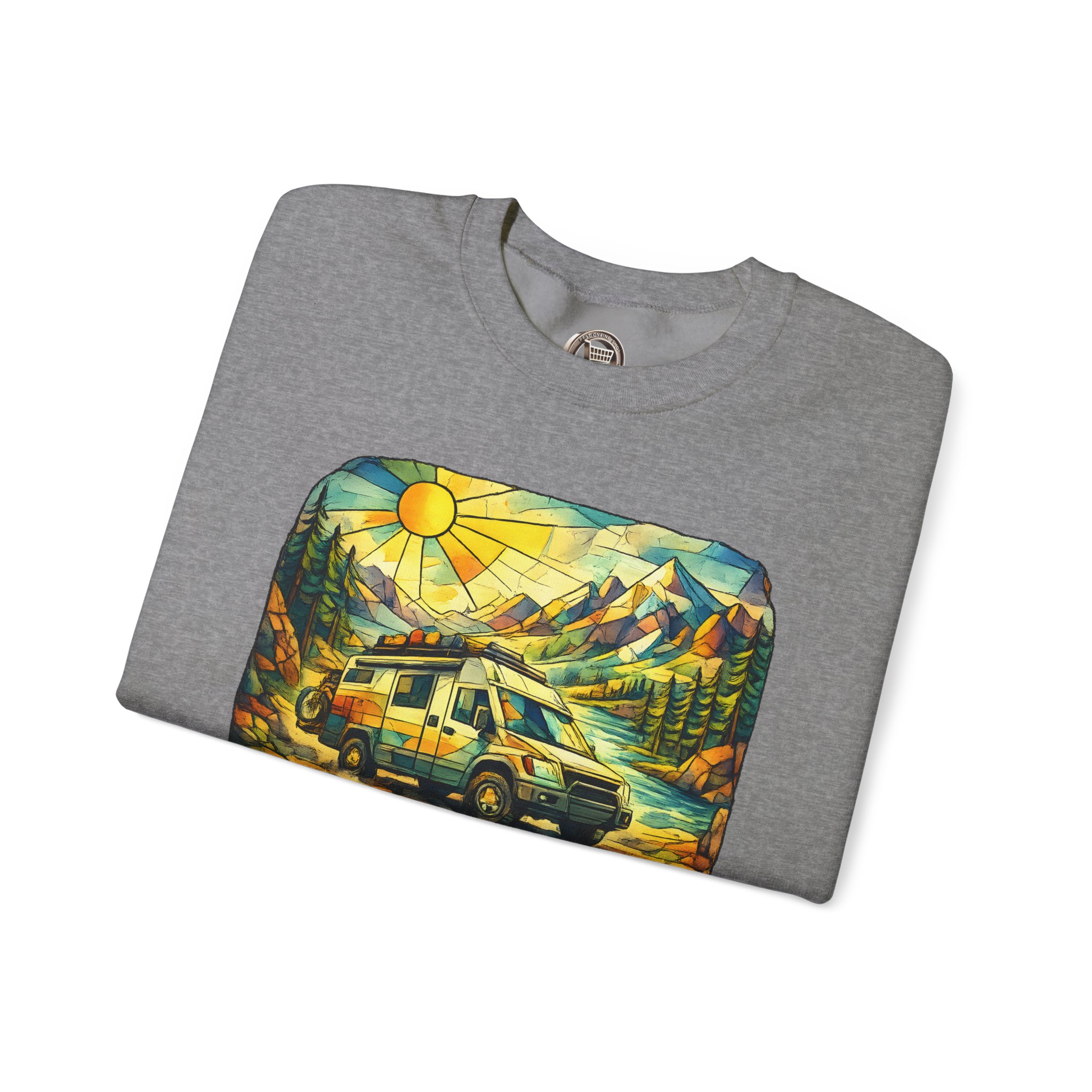 Unisex Heavy Blend™ Crewneck Sweatshirt — "Adventure More Worry Less" Design Cubic-Line