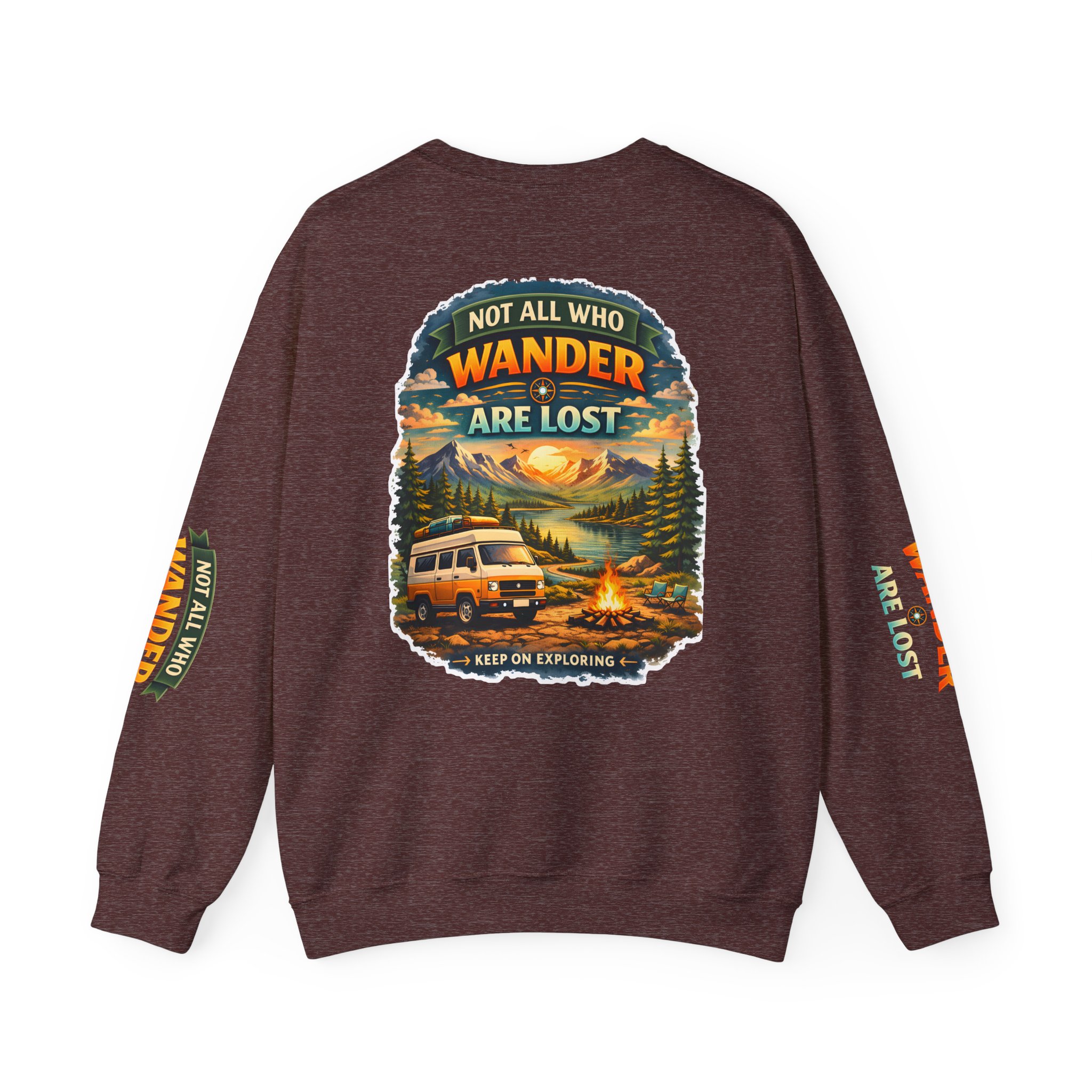 Unisex Heavy Blend™ Crewneck Sweatshirt — "Not All Who Wander Are Lost" Design Scenic-Line