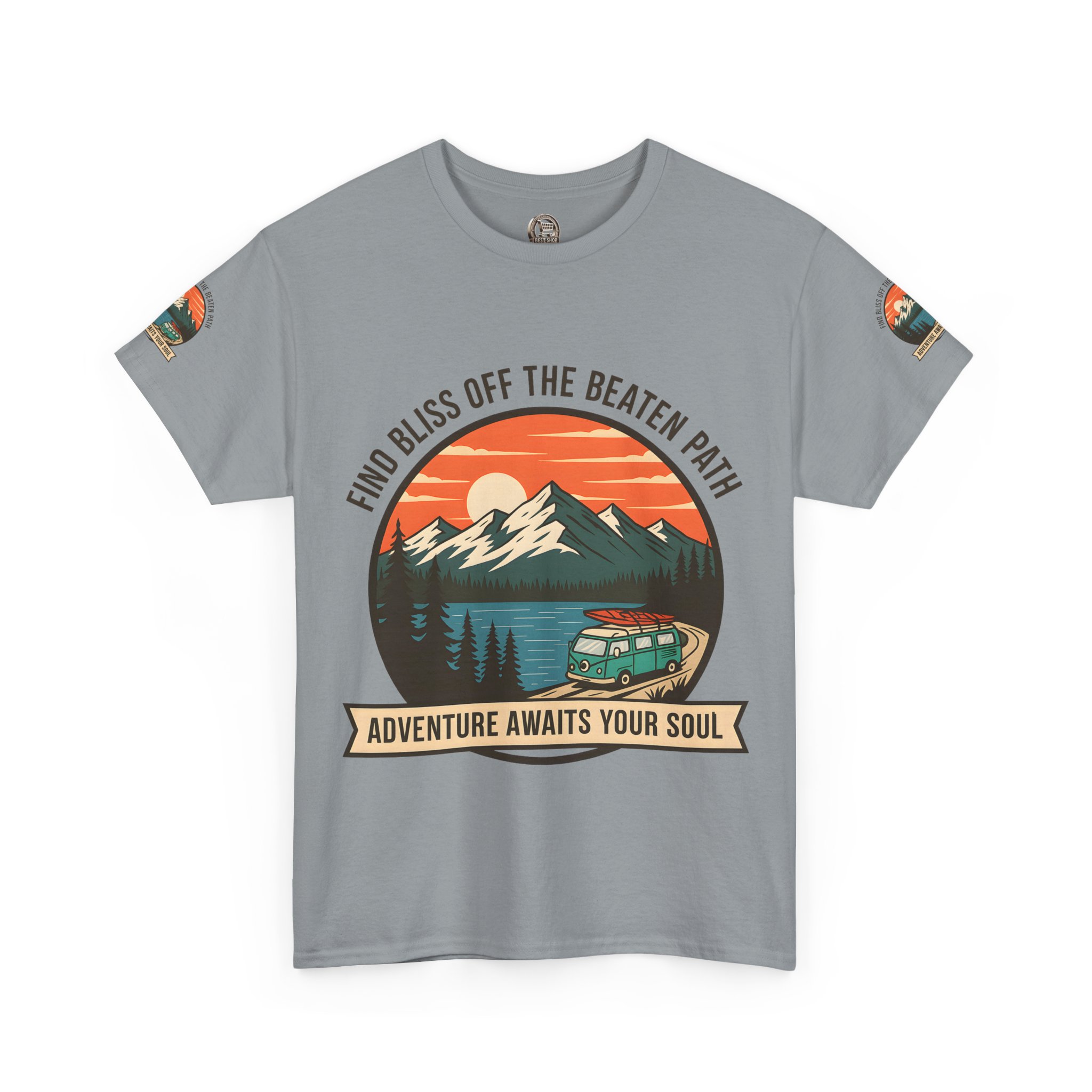 Unisex Heavy Cotton Tee — "Find Bliss Off the Beaten Path" Mountain & Camper T‑Shirt