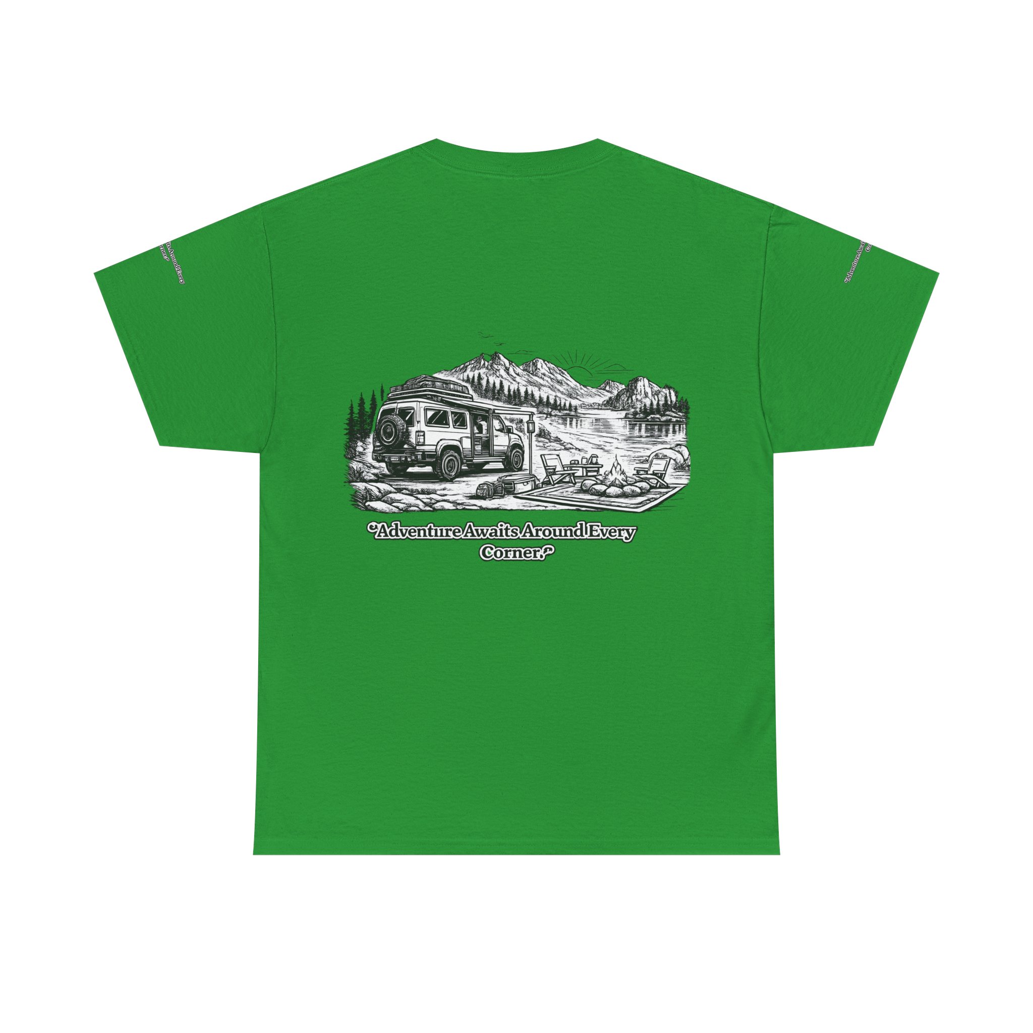 Unisex Heavy Cotton Tee — "Adventure Awaits Around Every Corner" Design Minimal-Line