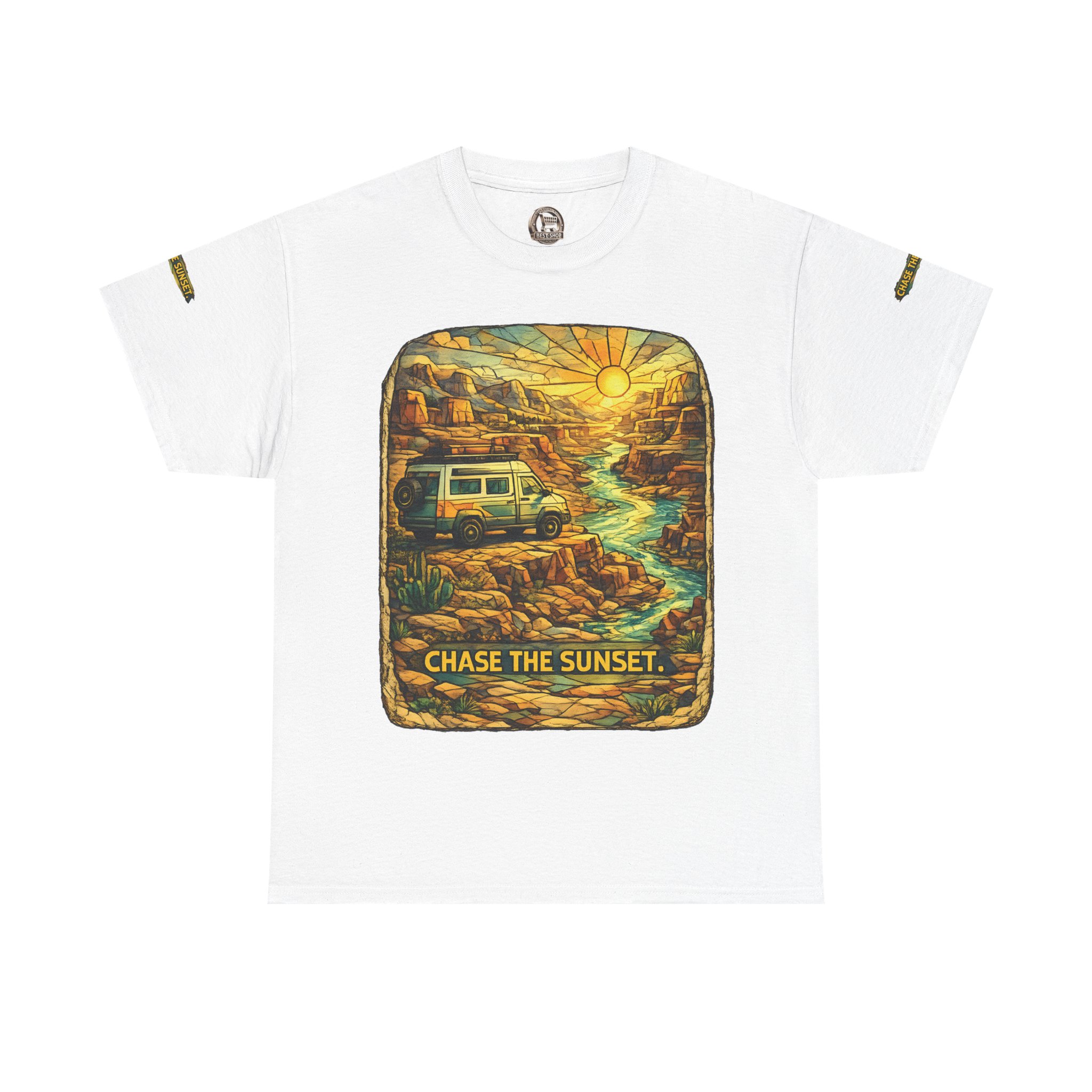 9813429069093654051_2048.jpeg Unisex Heavy Cotton Tee — "Chase The Sunset" Design Cubic-Line