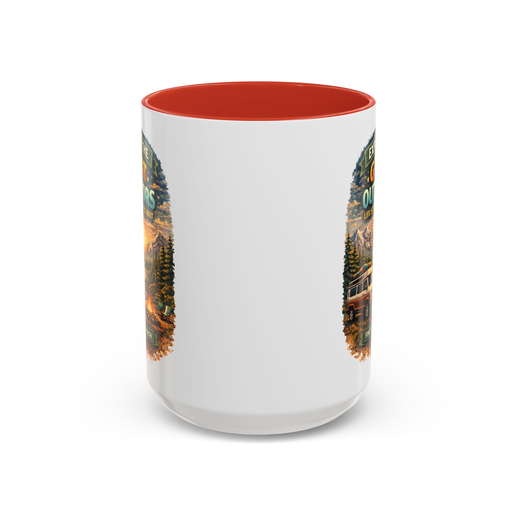 Accent Coffee Mug (11, 15oz) — "Explore The Great Outdoors" Design Scenic-Line