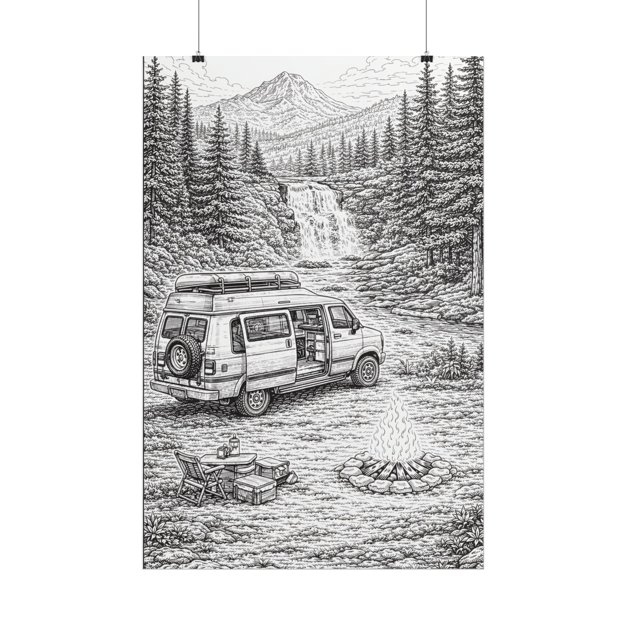 Campervan Poster — Vintage RV Camping Landscape Wall Art