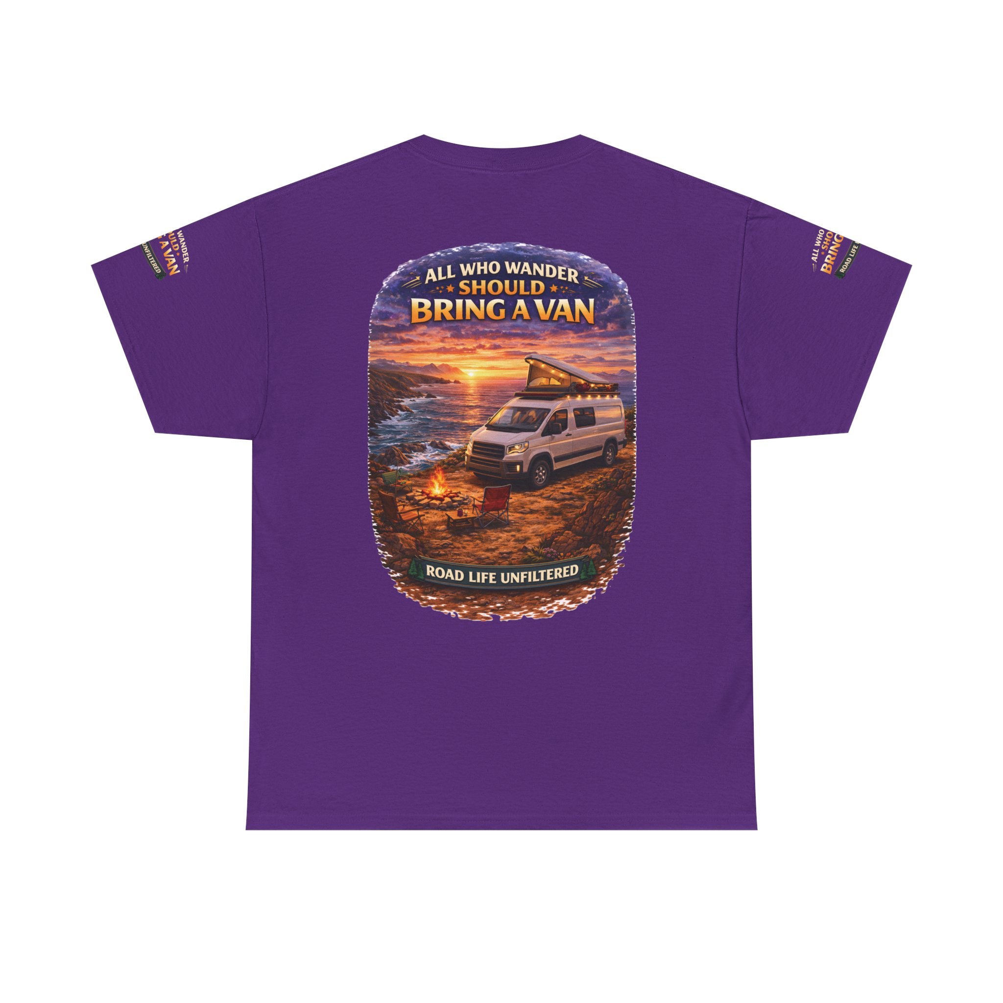 Unisex Heavy Cotton Tee — "All Who wander Should Bring A Van" Design Scenic-Line