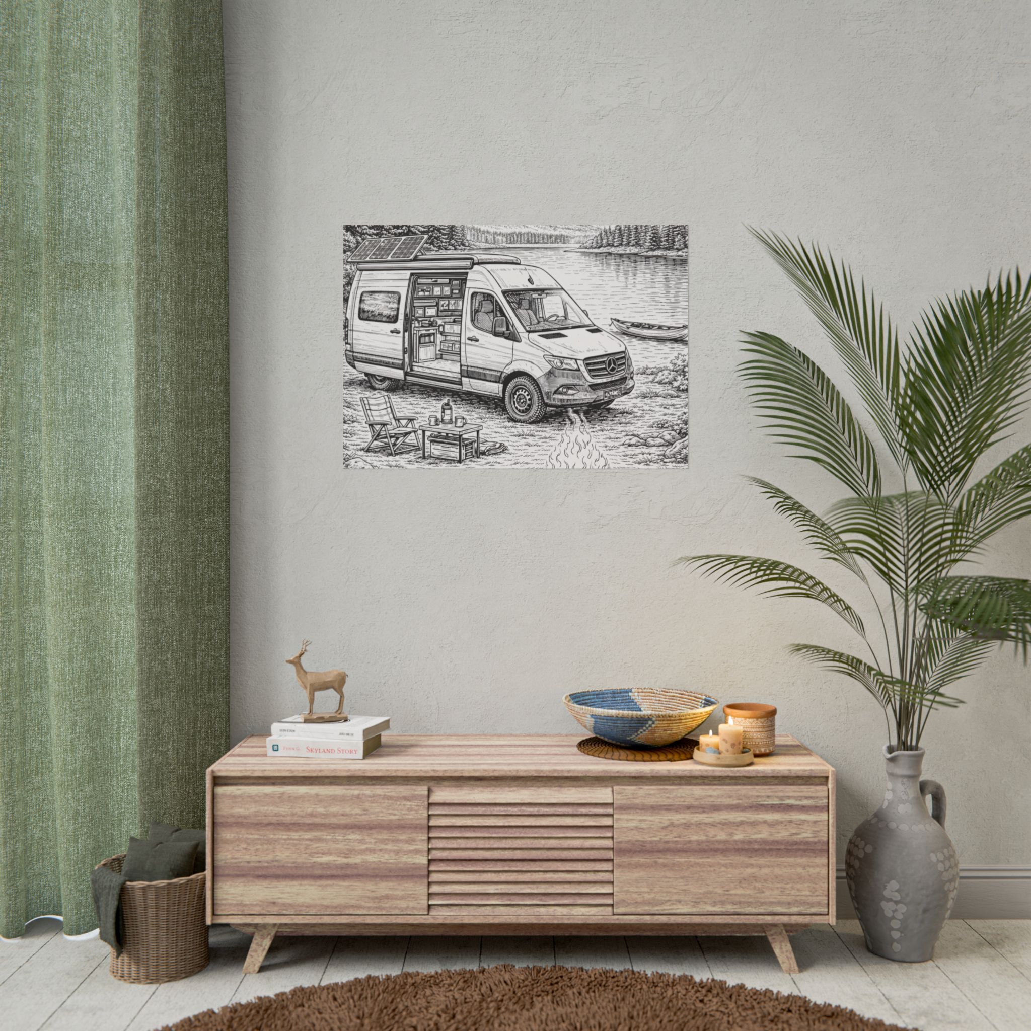 Campervan Poster — Vintage RV Camping Landscape Wall Art