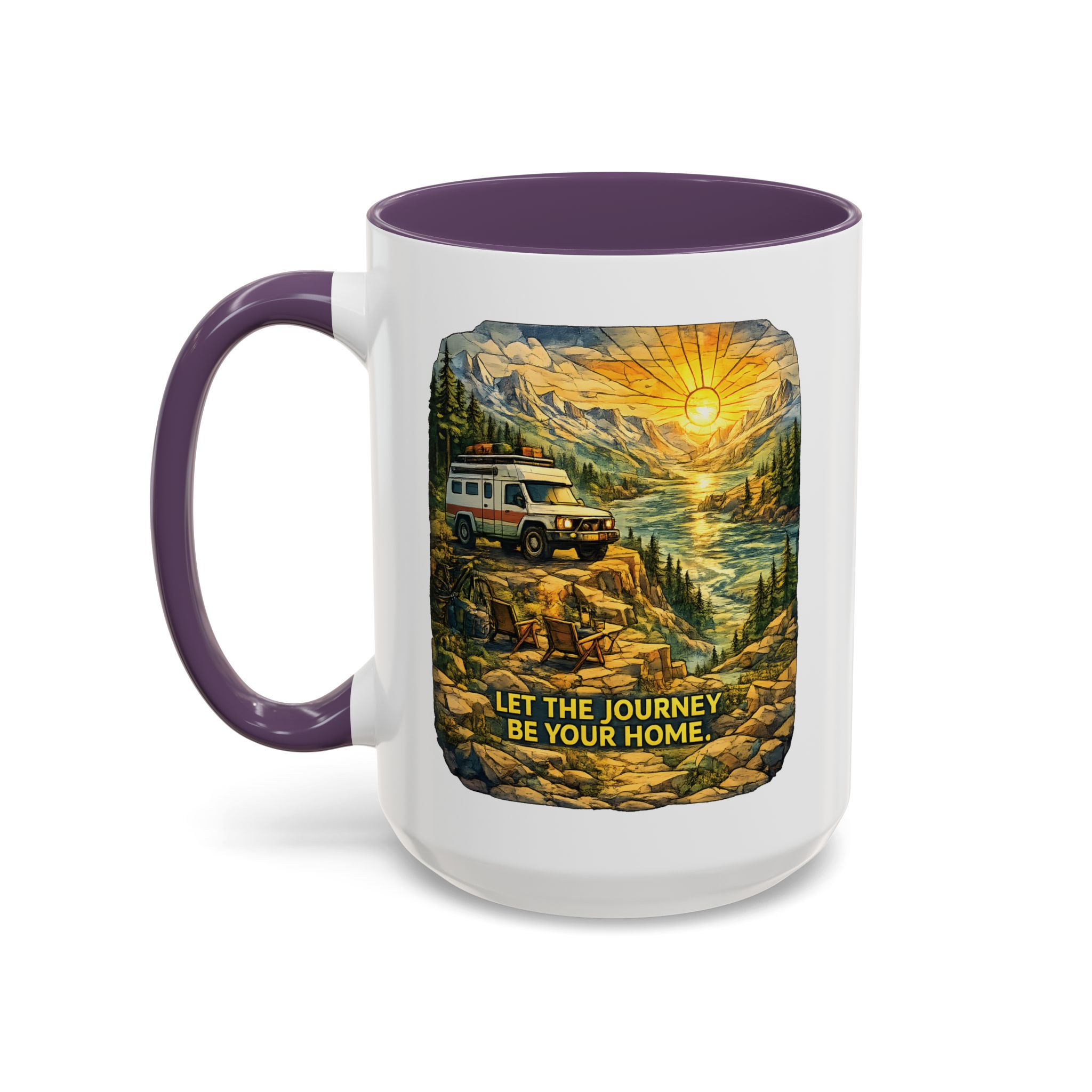 Accent Coffee Mug (11, 15oz) — "Let The Journey Be Your Home" Design Cubic-Line