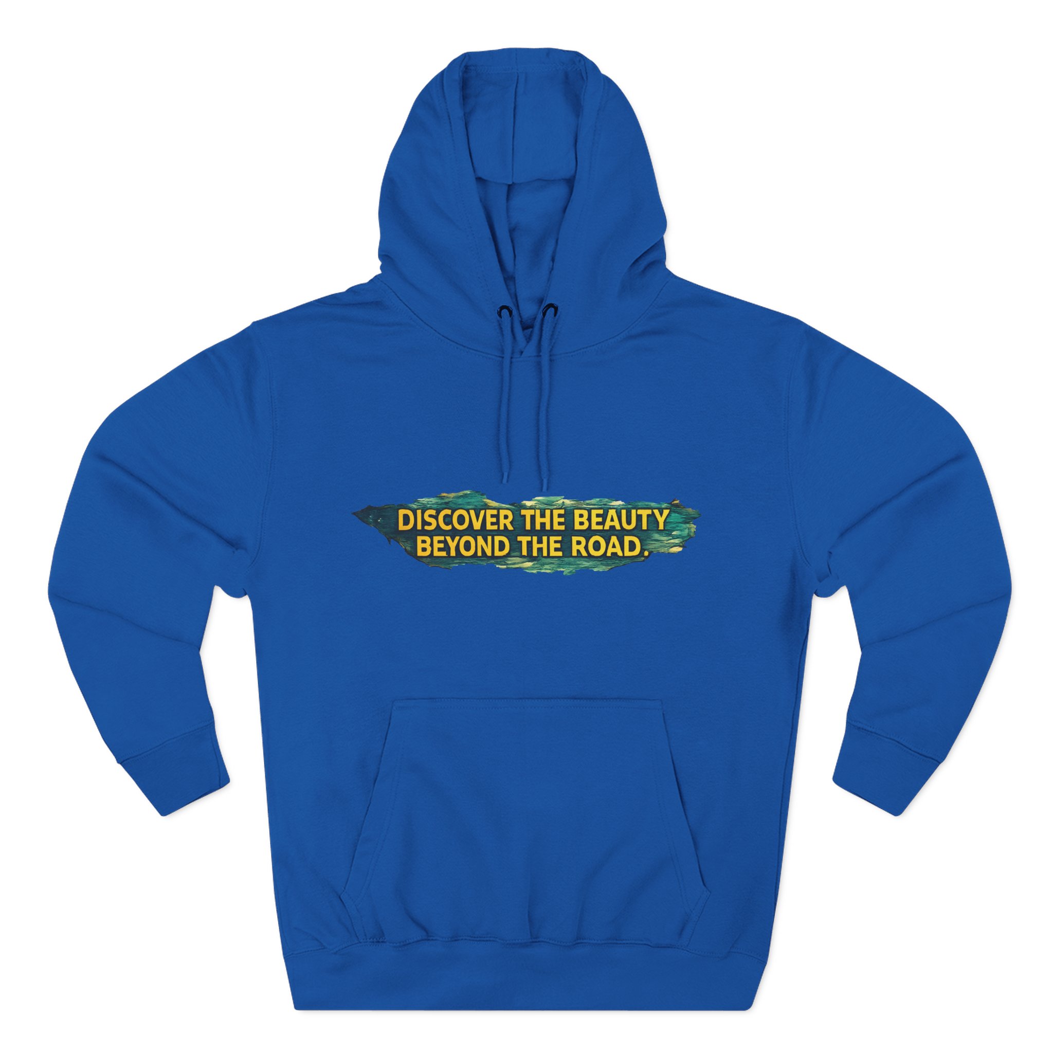 Three-Panel Fleece Hoodie - "Discover The Bieuty Beyond The Road" Design Cubic-Line