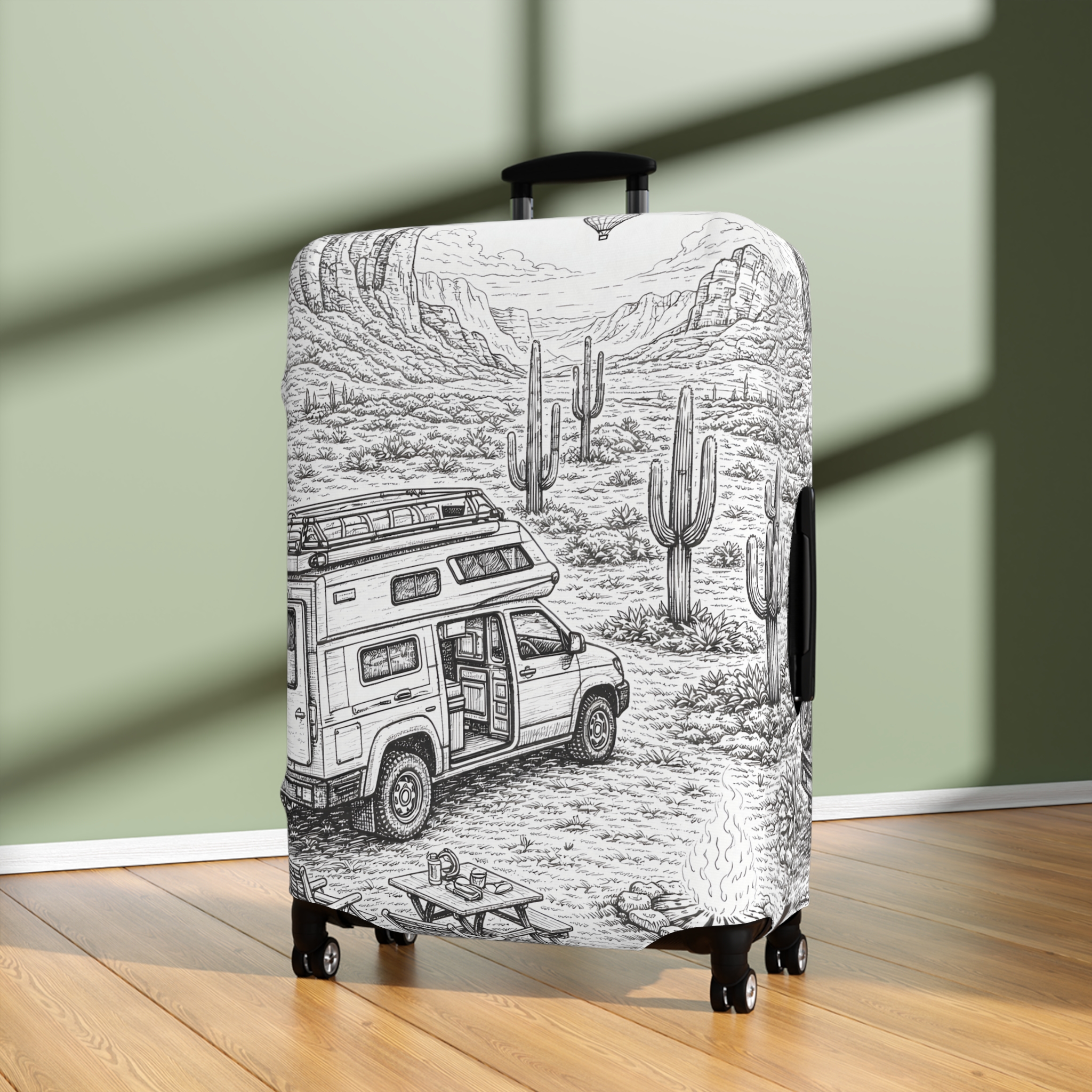 Luggage Cover — Adventure Camper Sketch Travel Suitcase