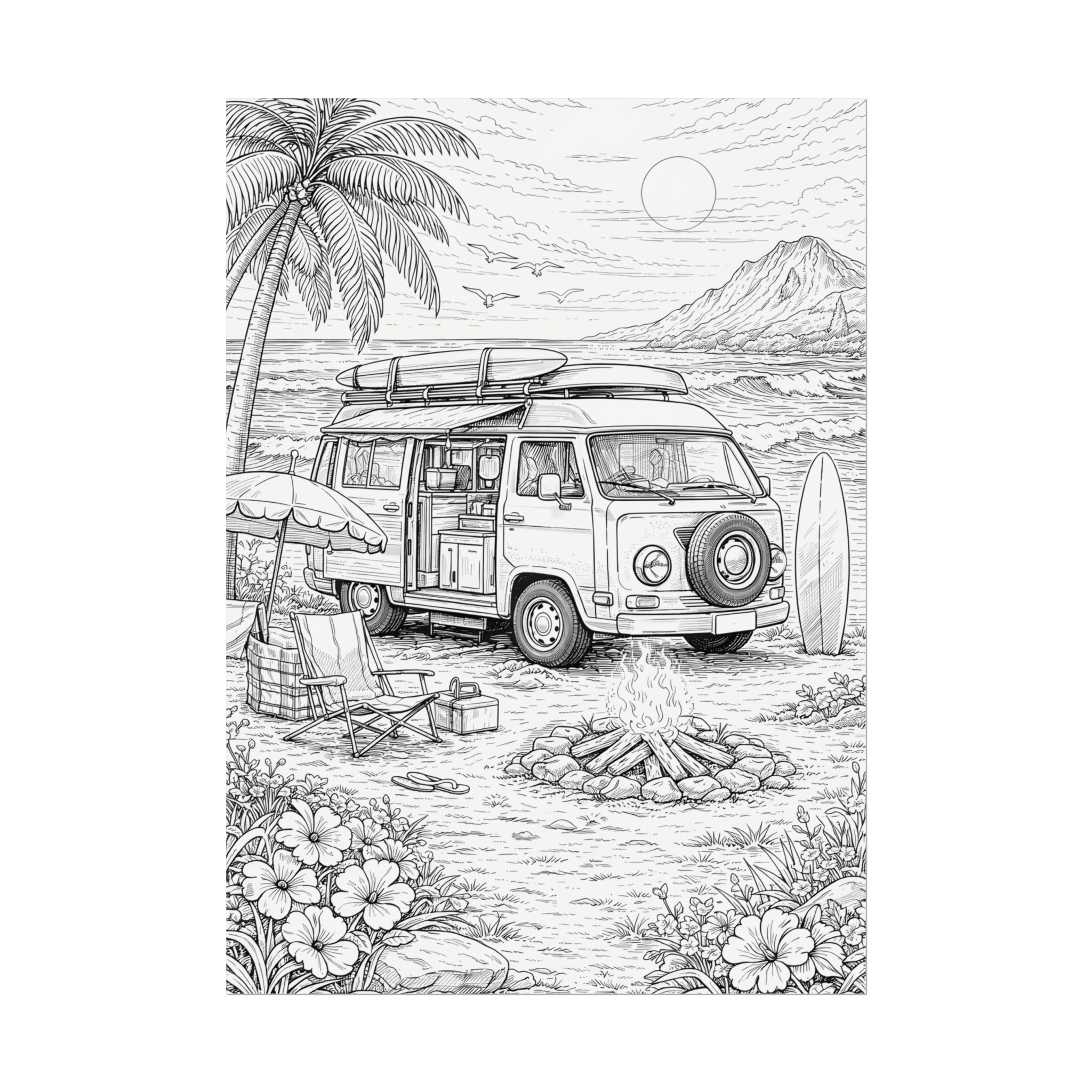 Campervan Poster — Vintage RV Camping Landscape Wall Art