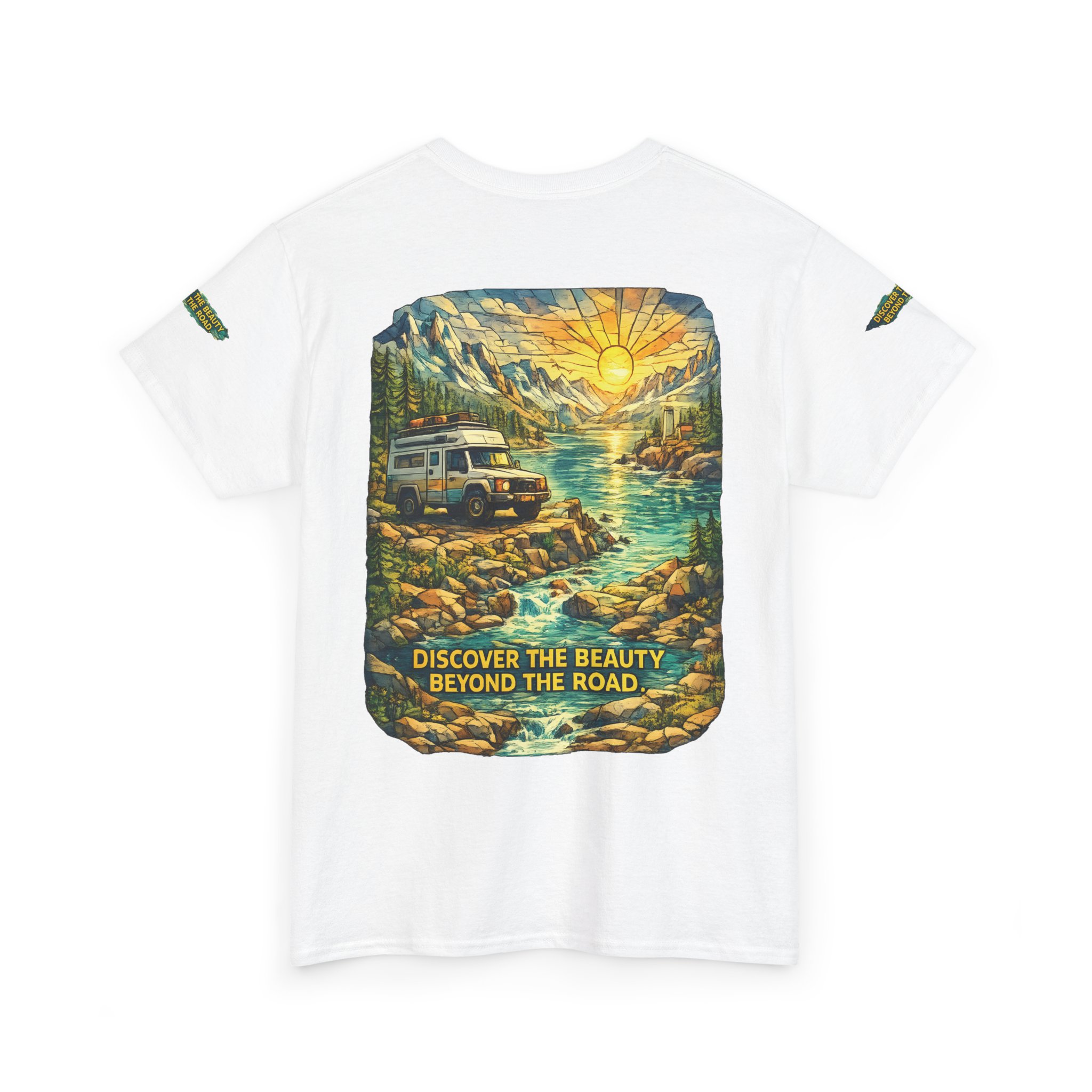 Unisex Heavy Cotton Tee — "Discover The Bieuty Beyond The Road" Design Cubic-Line
