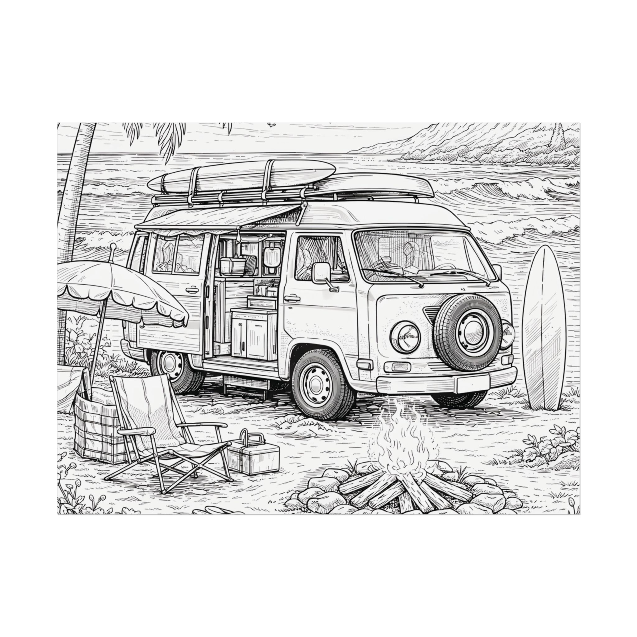 Campervan Poster — Vintage RV Camping Landscape Wall Art