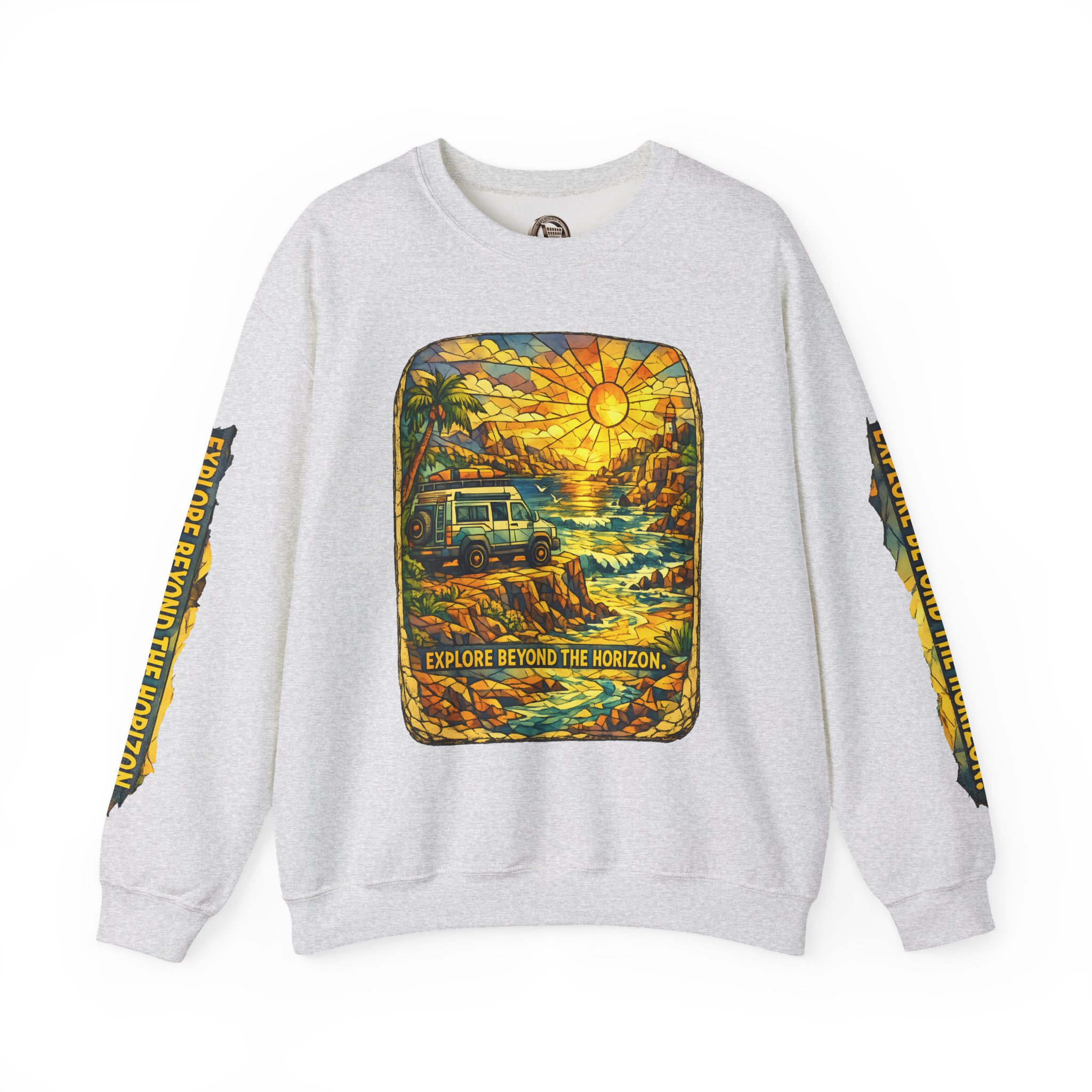 Unisex Heavy Blend™ Crewneck Sweatshirt — "Explore Beyond The Horizon" Design Cubic-Line