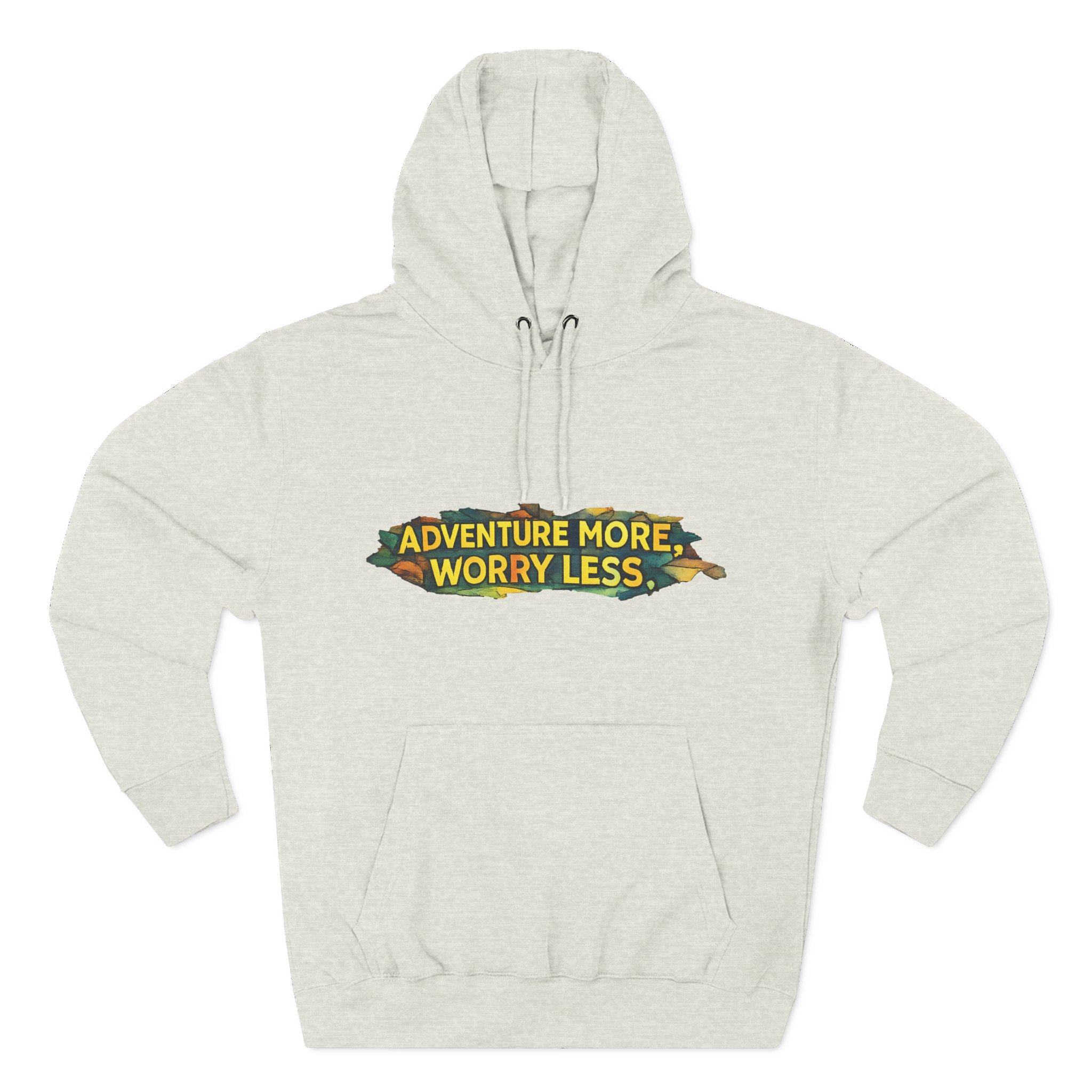 Three-Panel Fleece Hoodie - "Adventure More Worry Less" Design Cubic-Line
