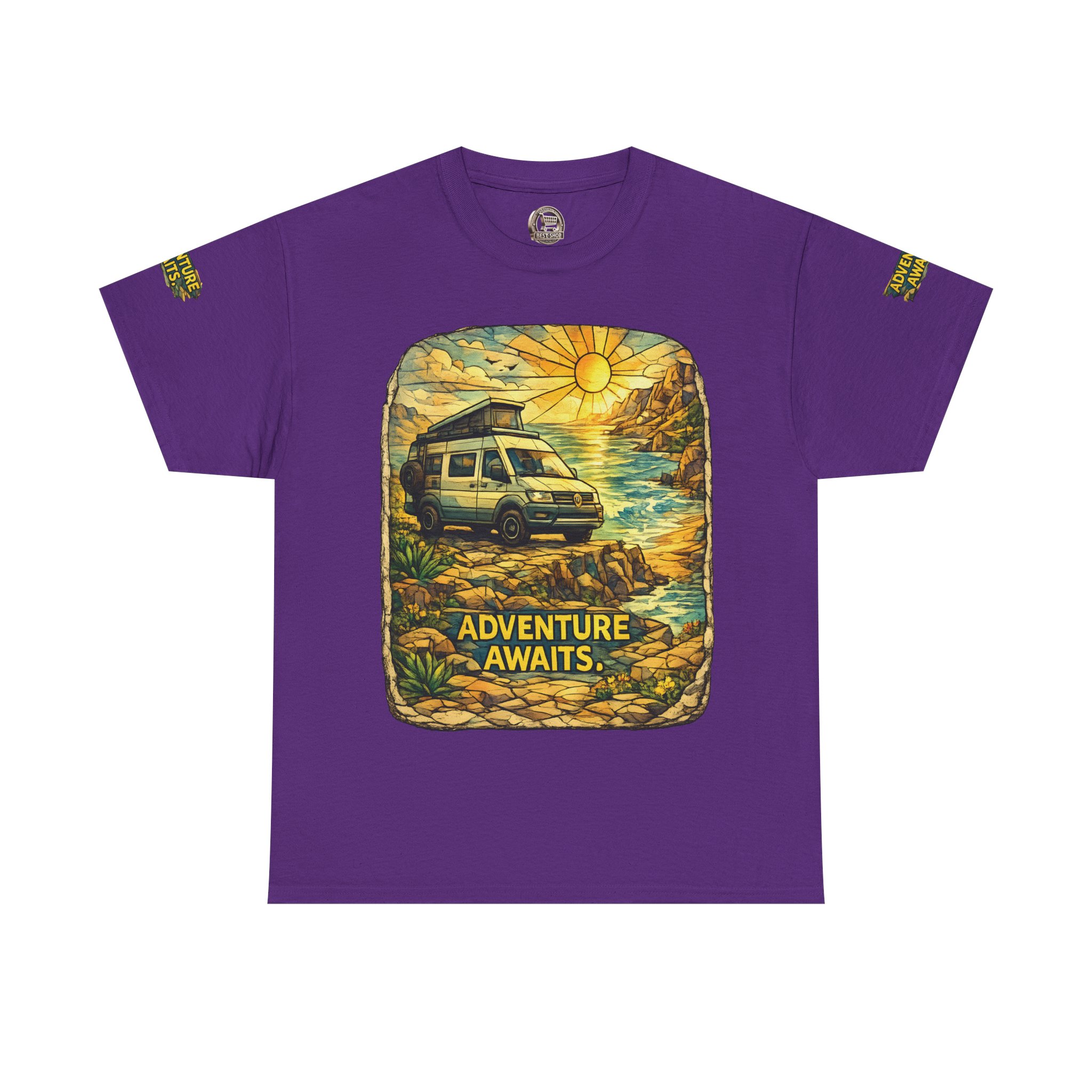 Unisex Heavy Cotton Tee — "Adventure Awaits" Design Cubic-Line