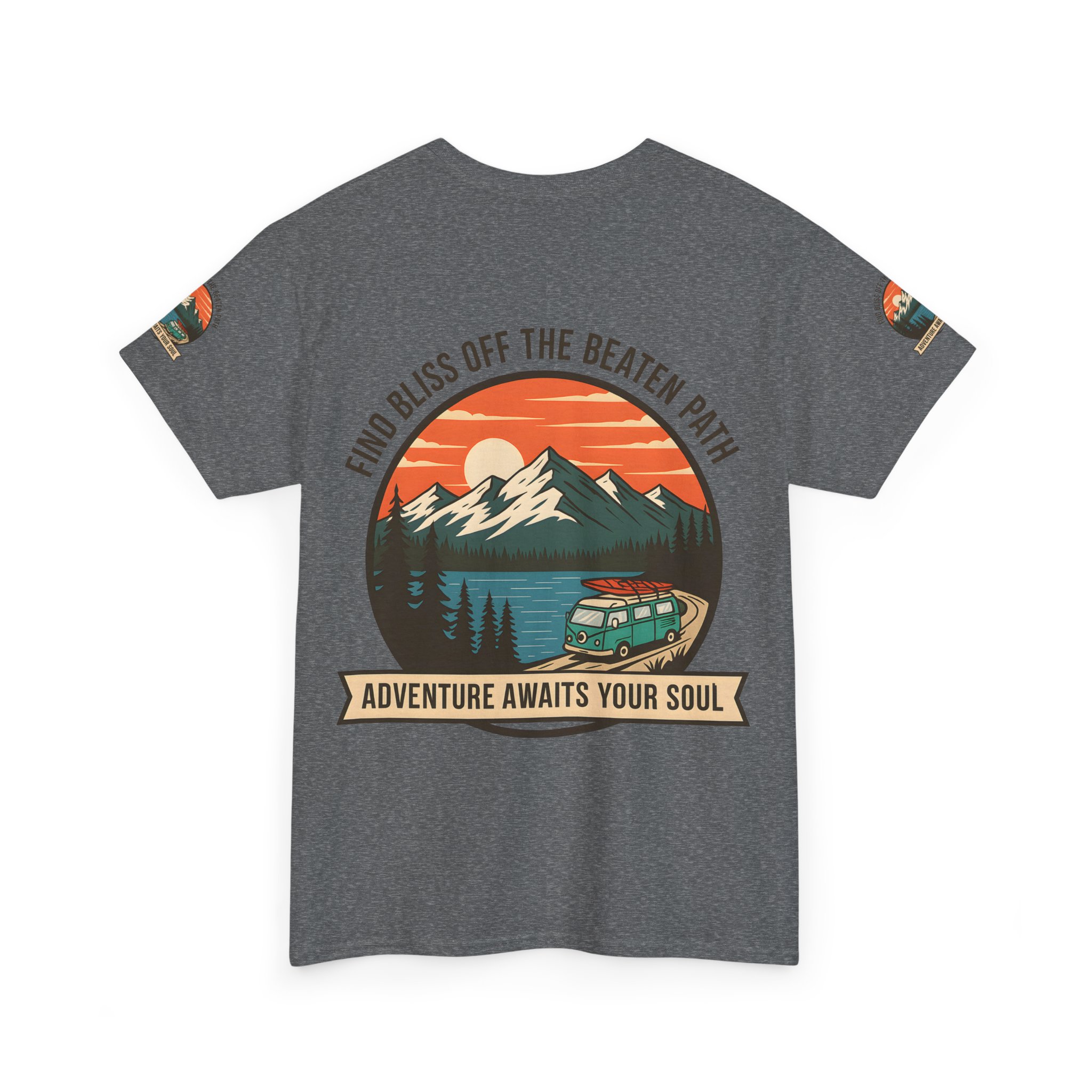 Unisex Heavy Cotton Tee — "Find Bliss Off the Beaten Path" Mountain & Camper T‑Shirt