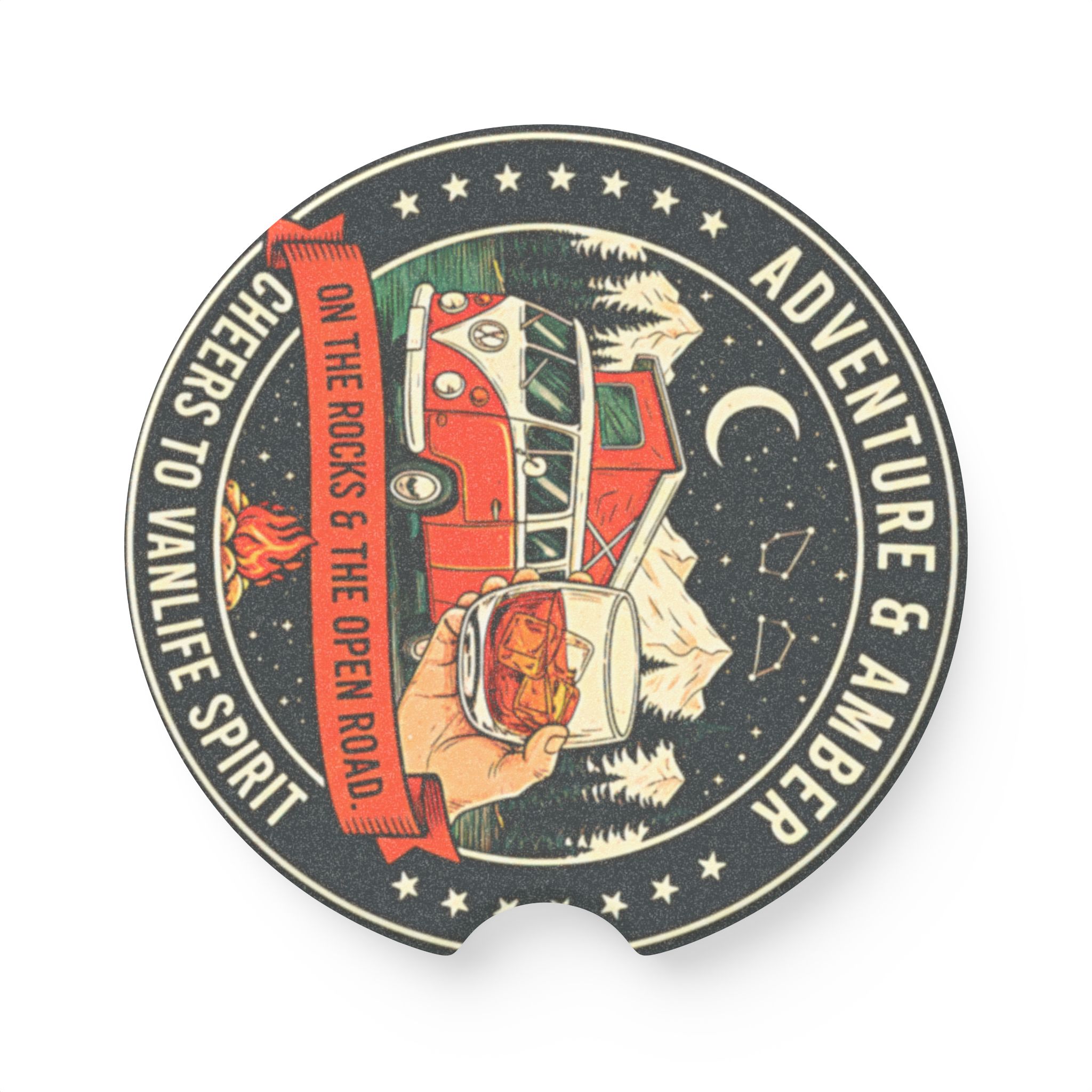 Soapstone Car Coaster — 'Adventure & Amber' Campfire Design