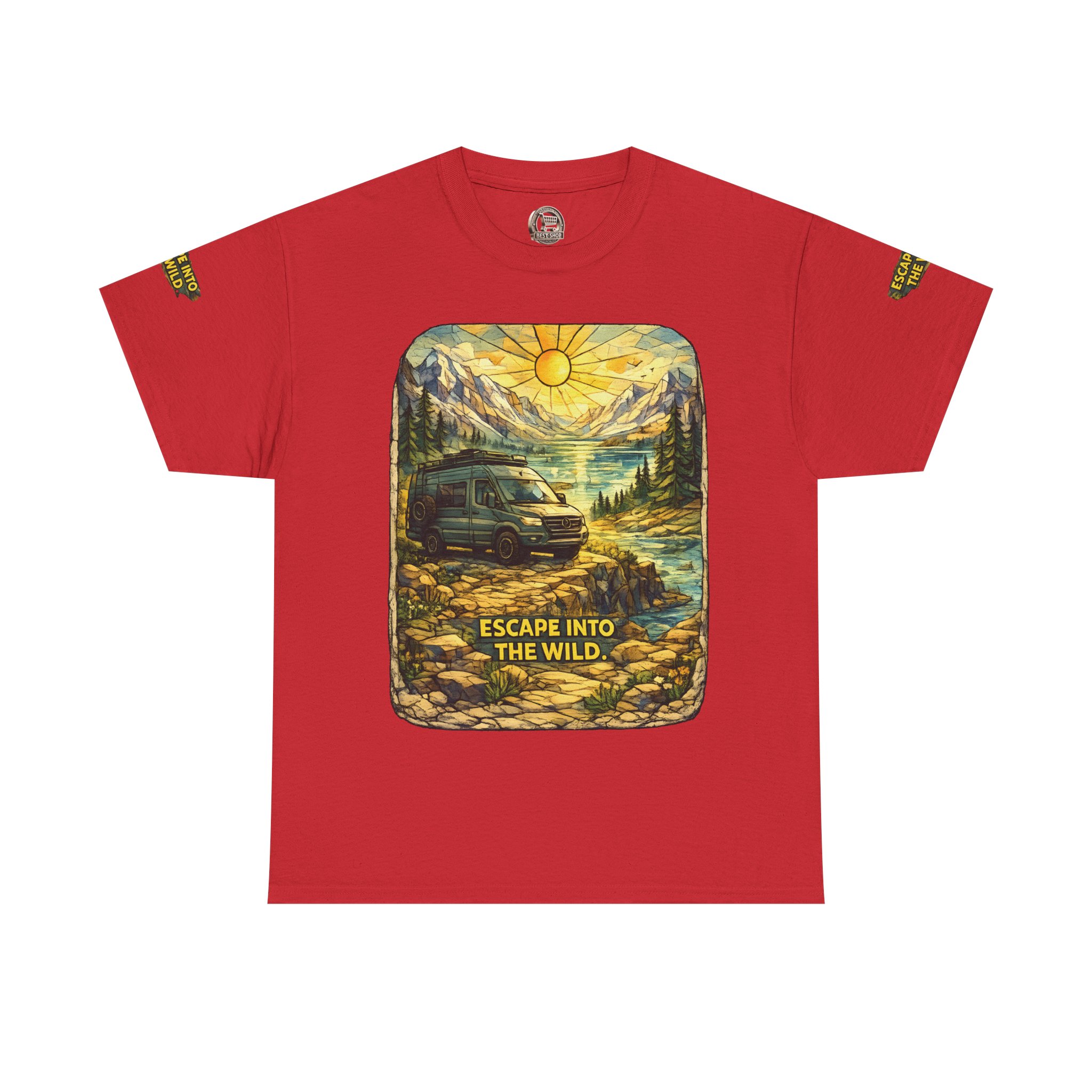 Unisex Heavy Cotton Tee — "Escape Into The Wild" Design Cubic-Line