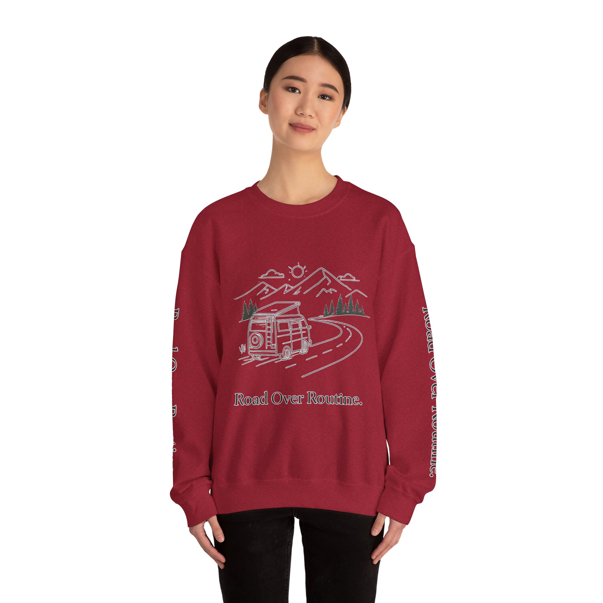 Unisex Heavy Blend™ Crewneck Sweatshirt — "Road Over Routine" Design Minimal-Line