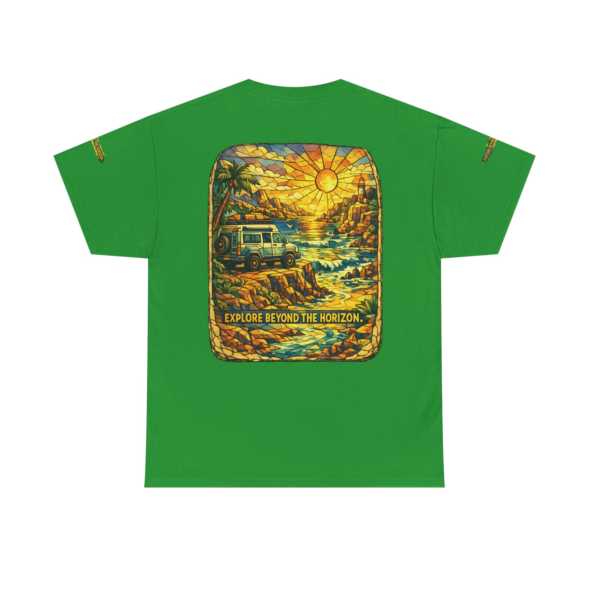 Unisex Heavy Cotton Tee — "Explore Beyond The Horizon" Design Cubic-Line