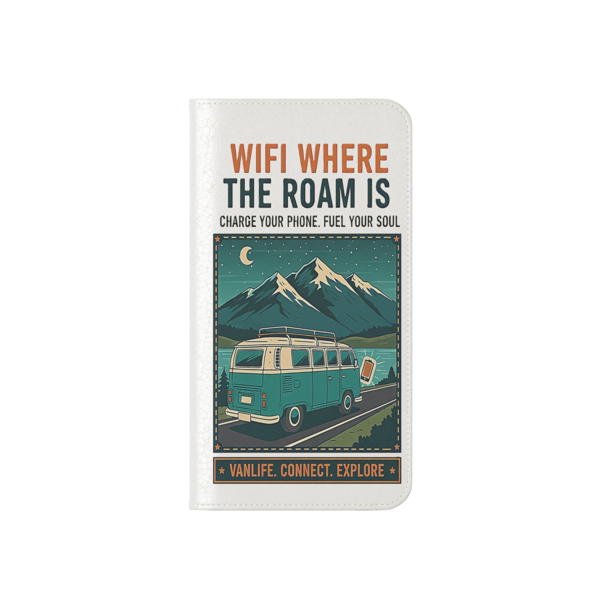 Flip Phone Case — “WiFi Where the Roam Is” Vanlife Wallet Case