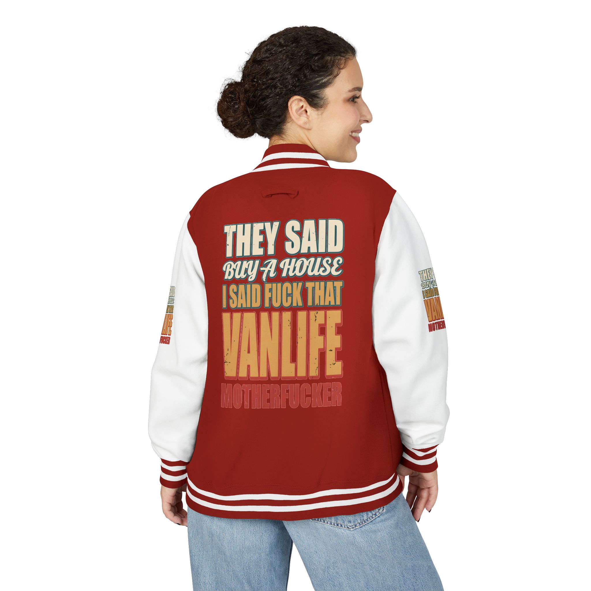 Unisex Heavyweight Letterman Jacket — "They Said Buy A House" Design F**K-Line