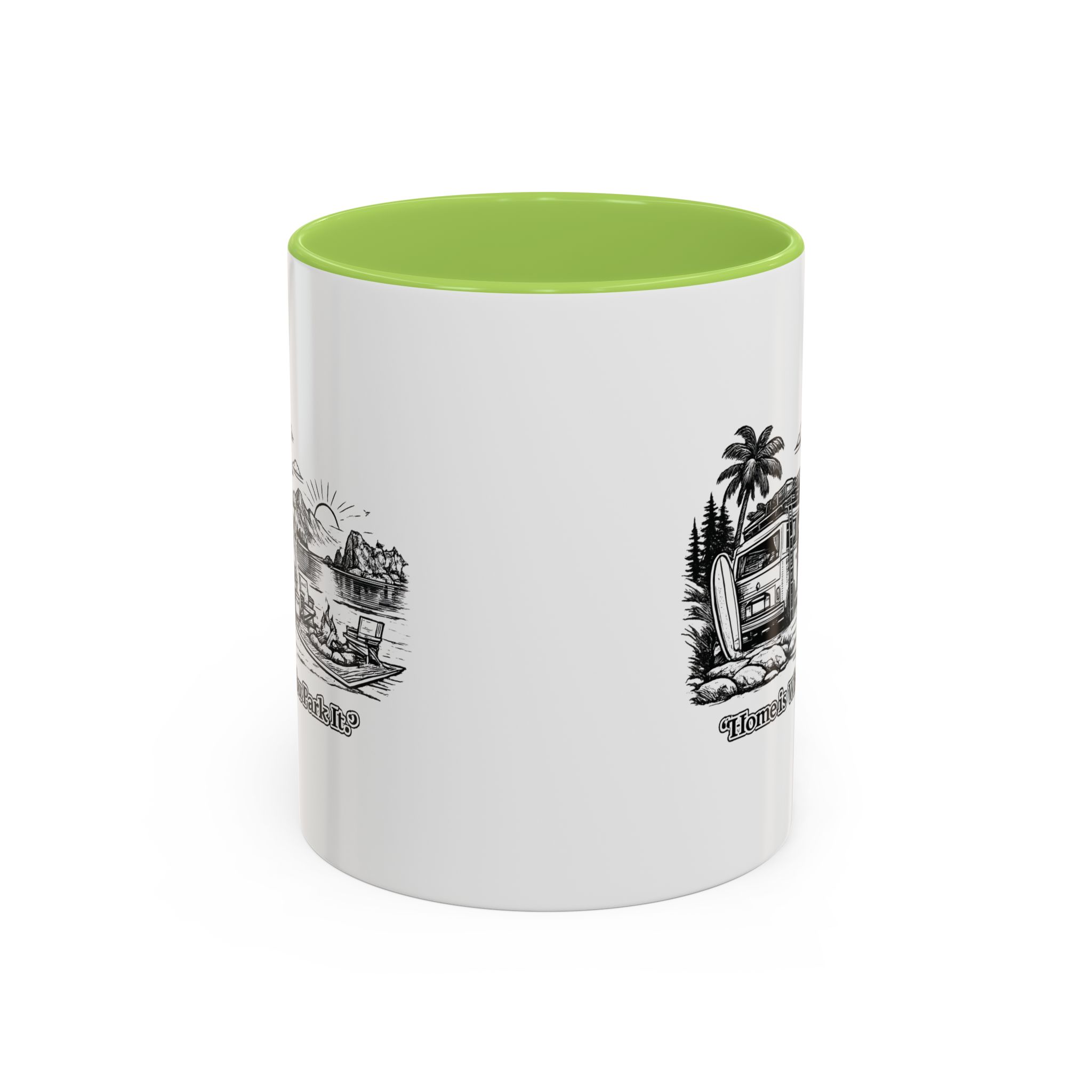 Accent Coffee Mug (11, 15oz) — "Home Is Where You Park It" Design Minimal-Line